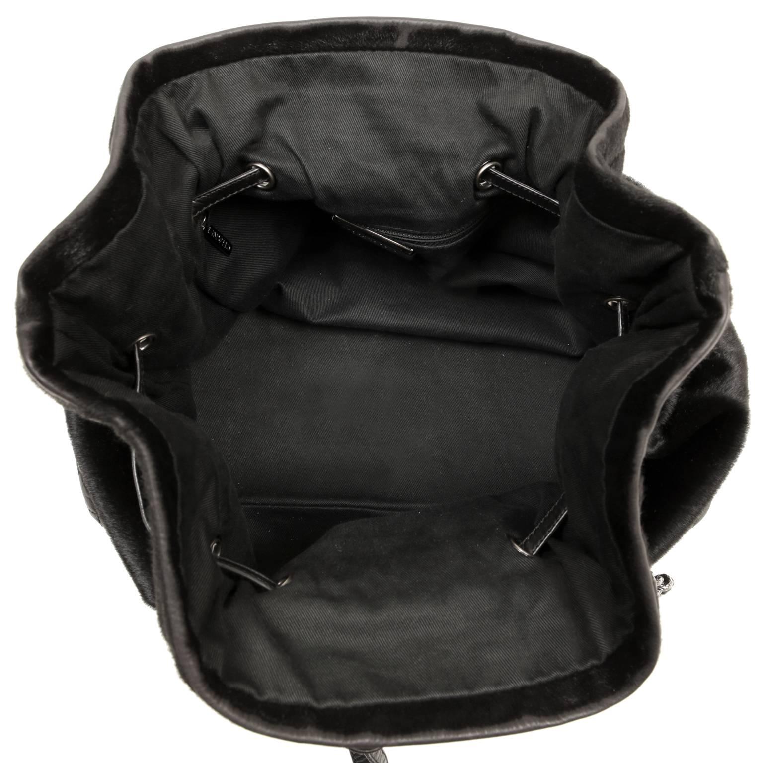 Chanel Black Calf Hair and Leather Drawstring Bucket Bag 3