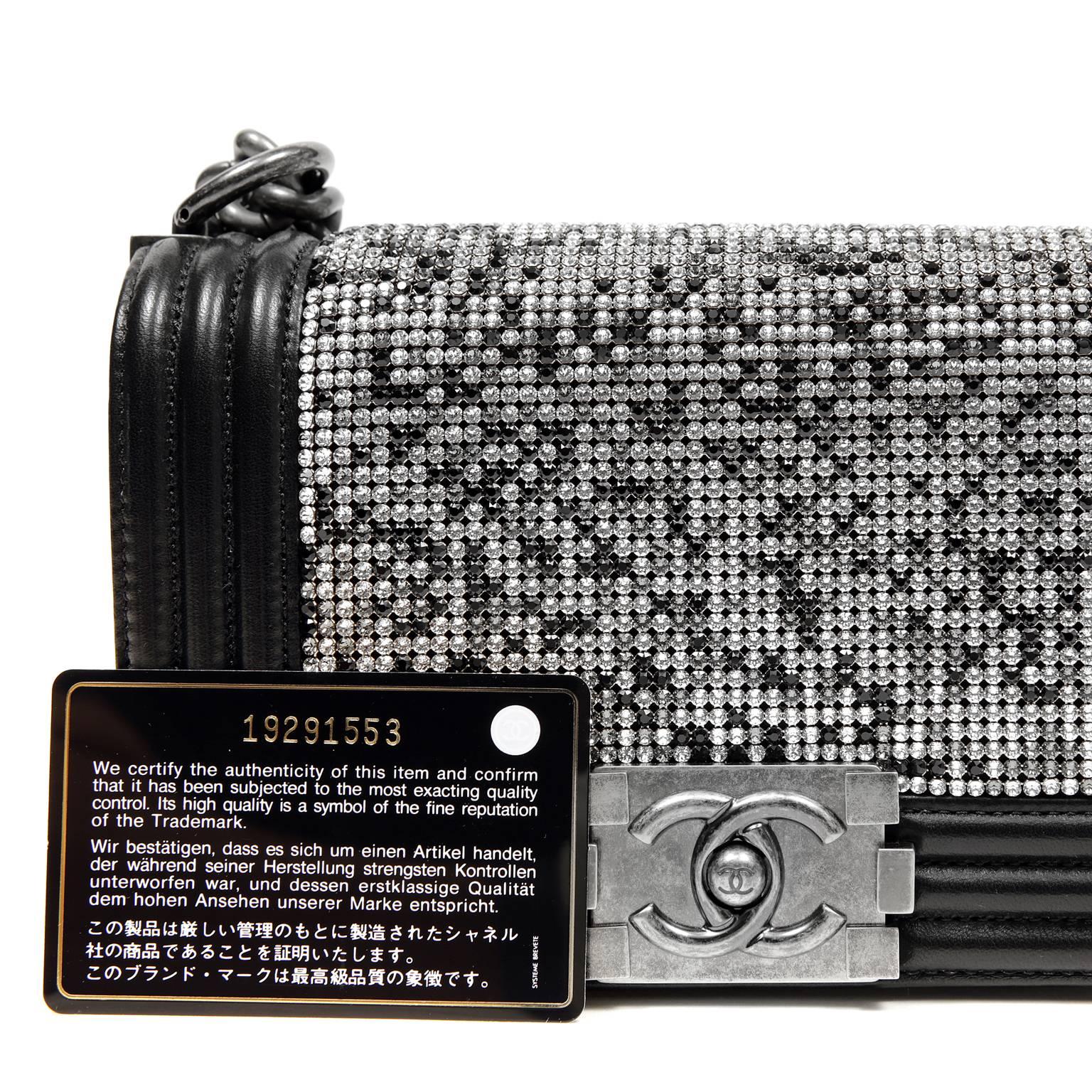 Chanel Swarovski Crystal Boy Bag- Black Leather with Ruthenium HW For Sale 3