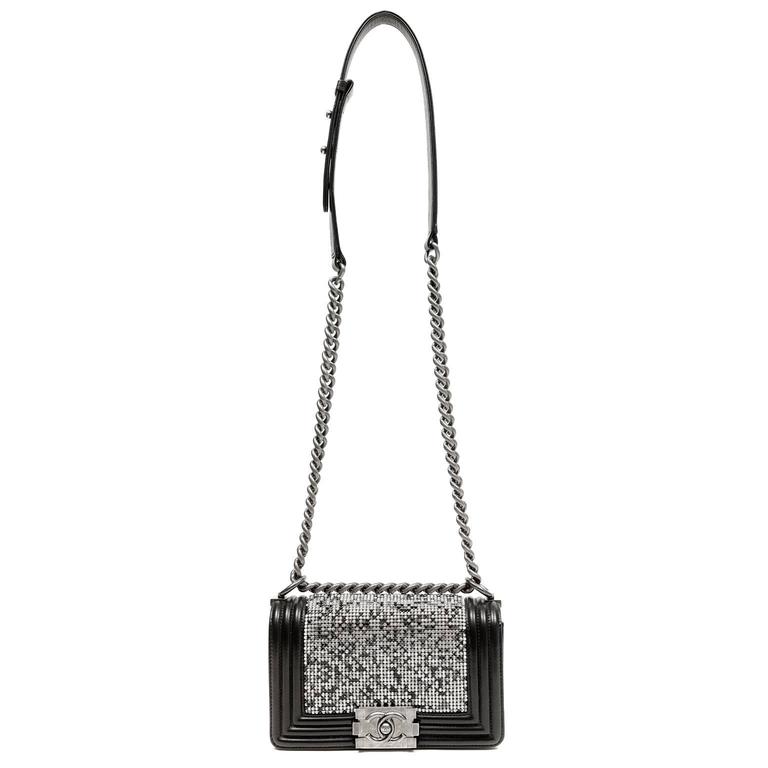 Chanel Swarovski Crystal Boy Bag- Black Leather with Ruthenium HW