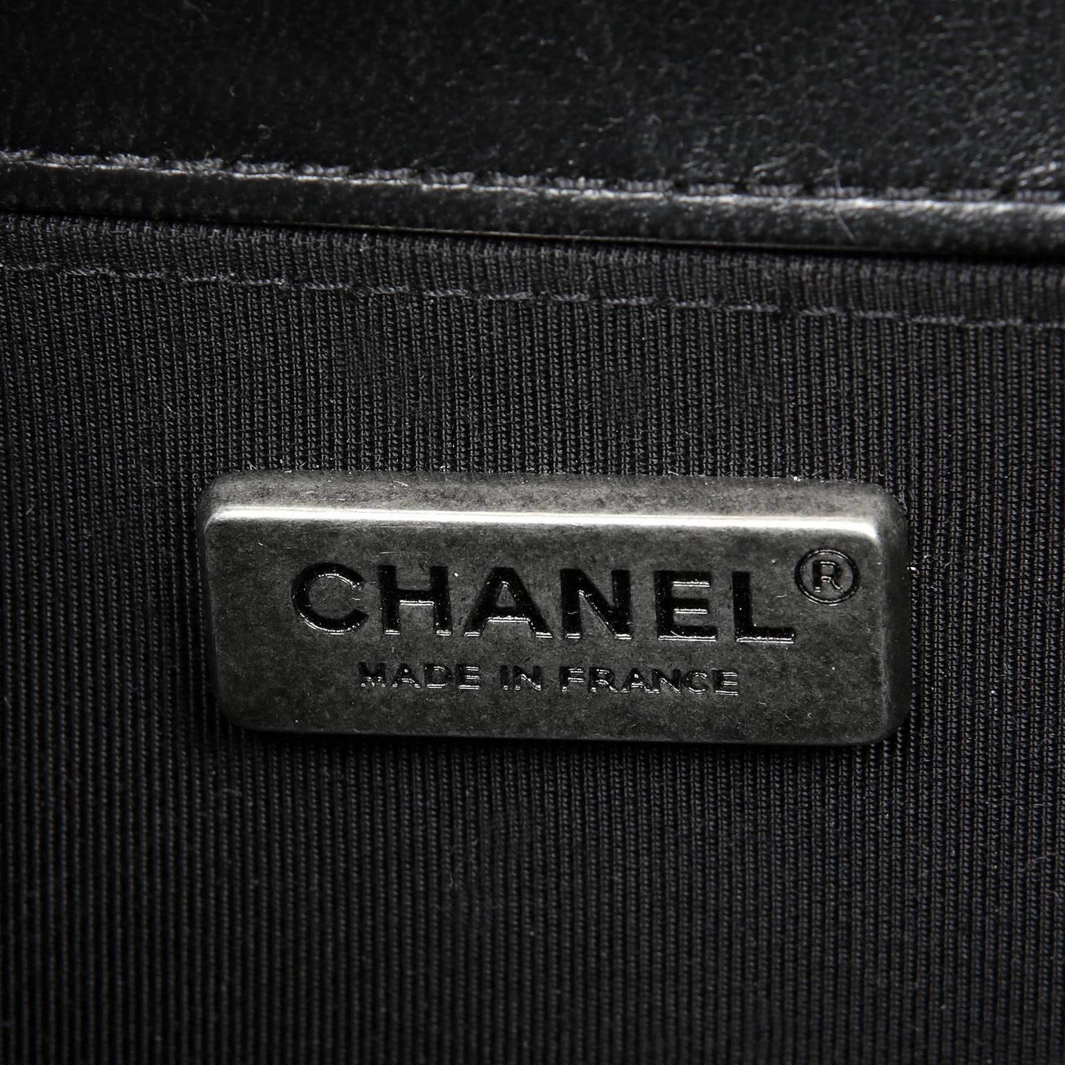 Women's Chanel Swarovski Crystal Boy Bag- Black Leather with Ruthenium HW For Sale
