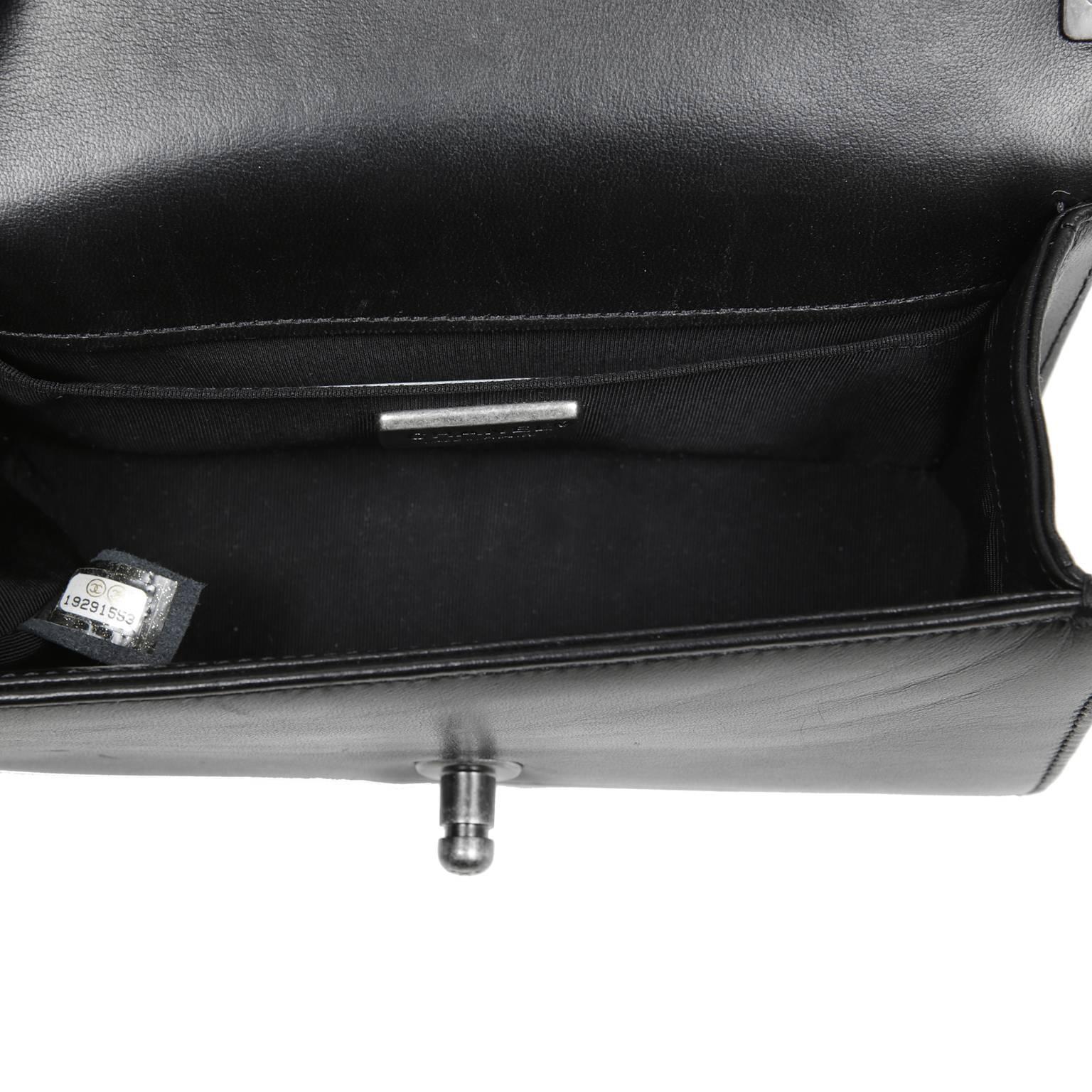 Chanel Swarovski Crystal Boy Bag- Black Leather with Ruthenium HW In New Condition For Sale In Malibu, CA