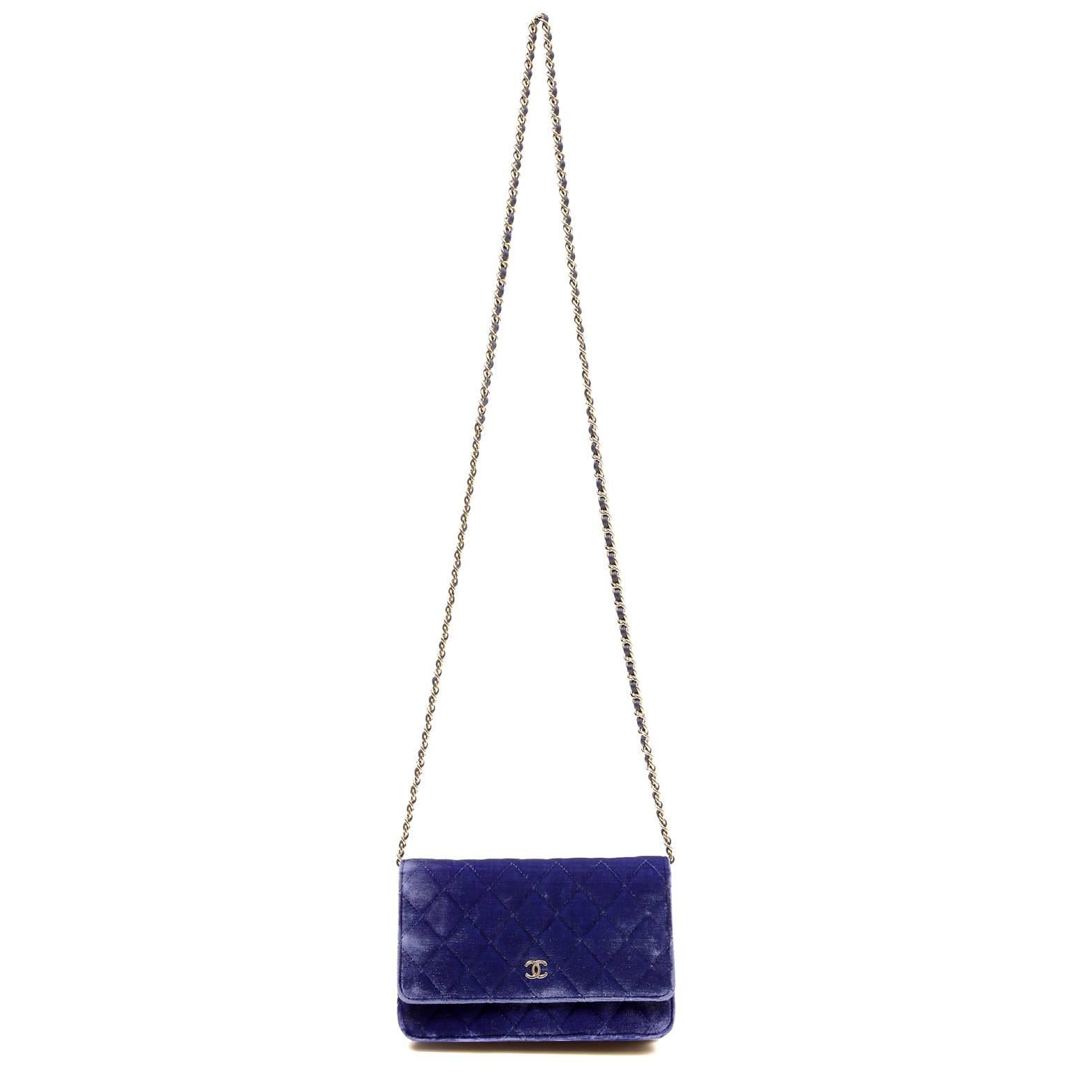 Chanel Velvet WOC- Electric Blue Velvet Wallet on a Chain 3