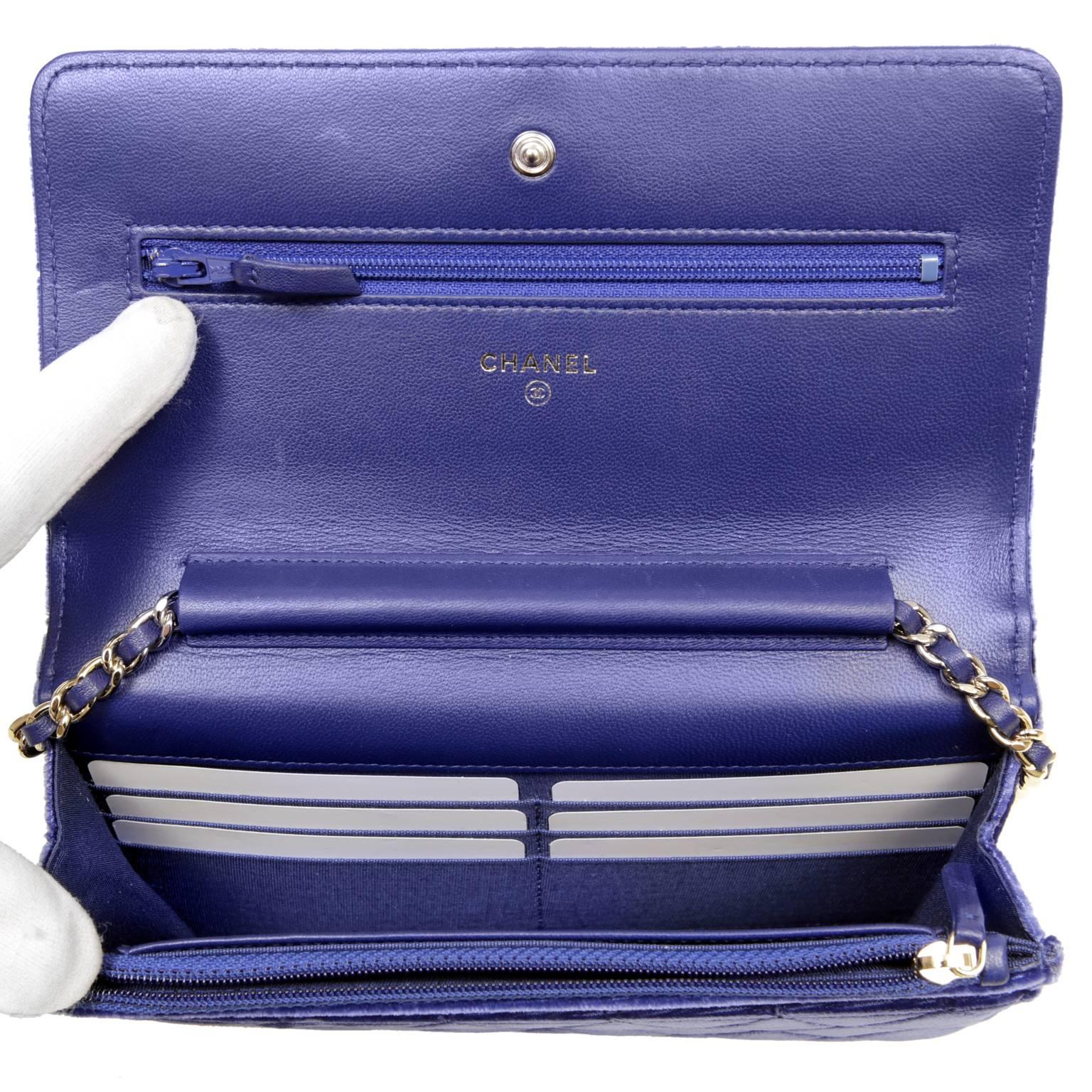 Women's Chanel Velvet WOC- Electric Blue Velvet Wallet on a Chain
