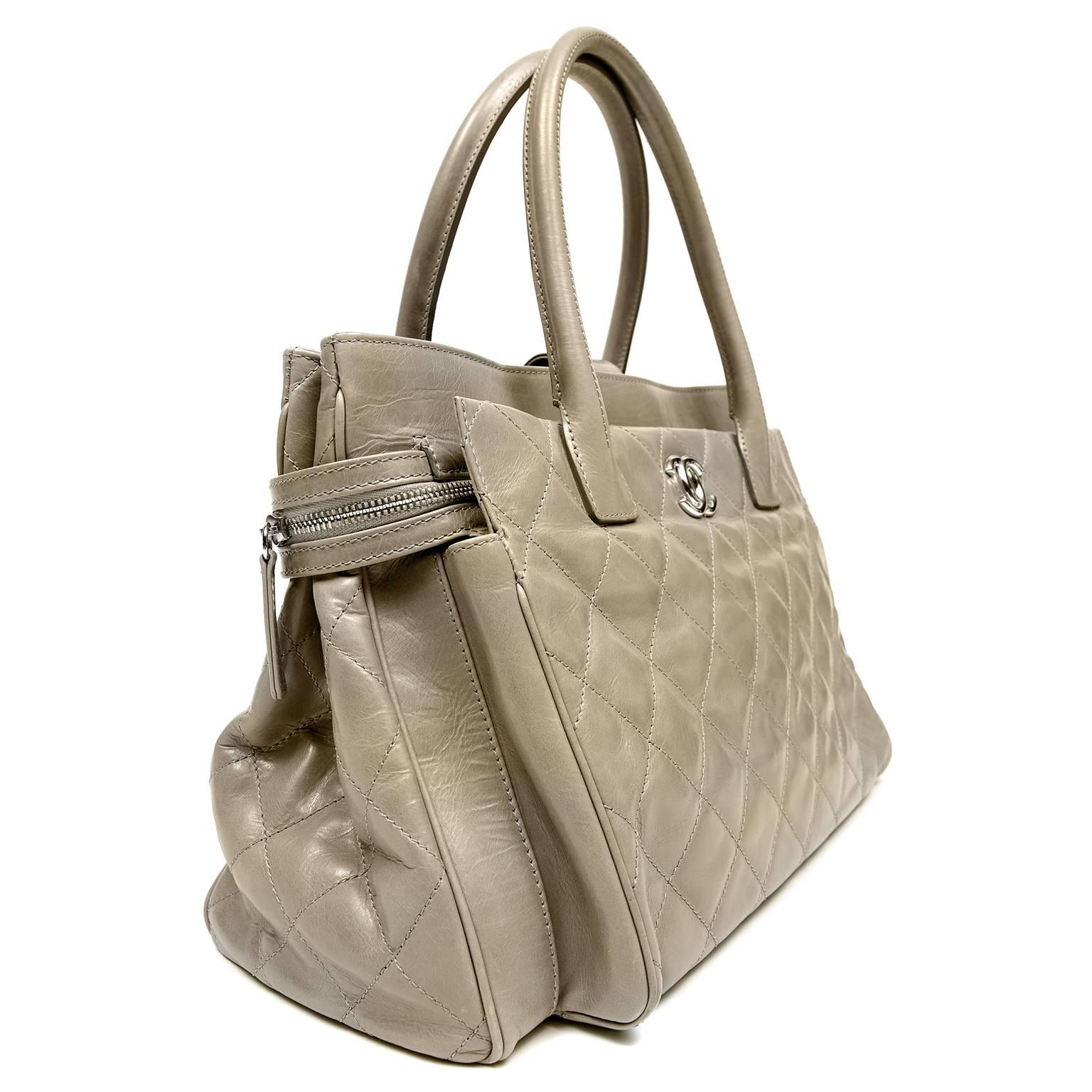 Brown Chanel Grey Distressed Leather Portobello Tote Bag