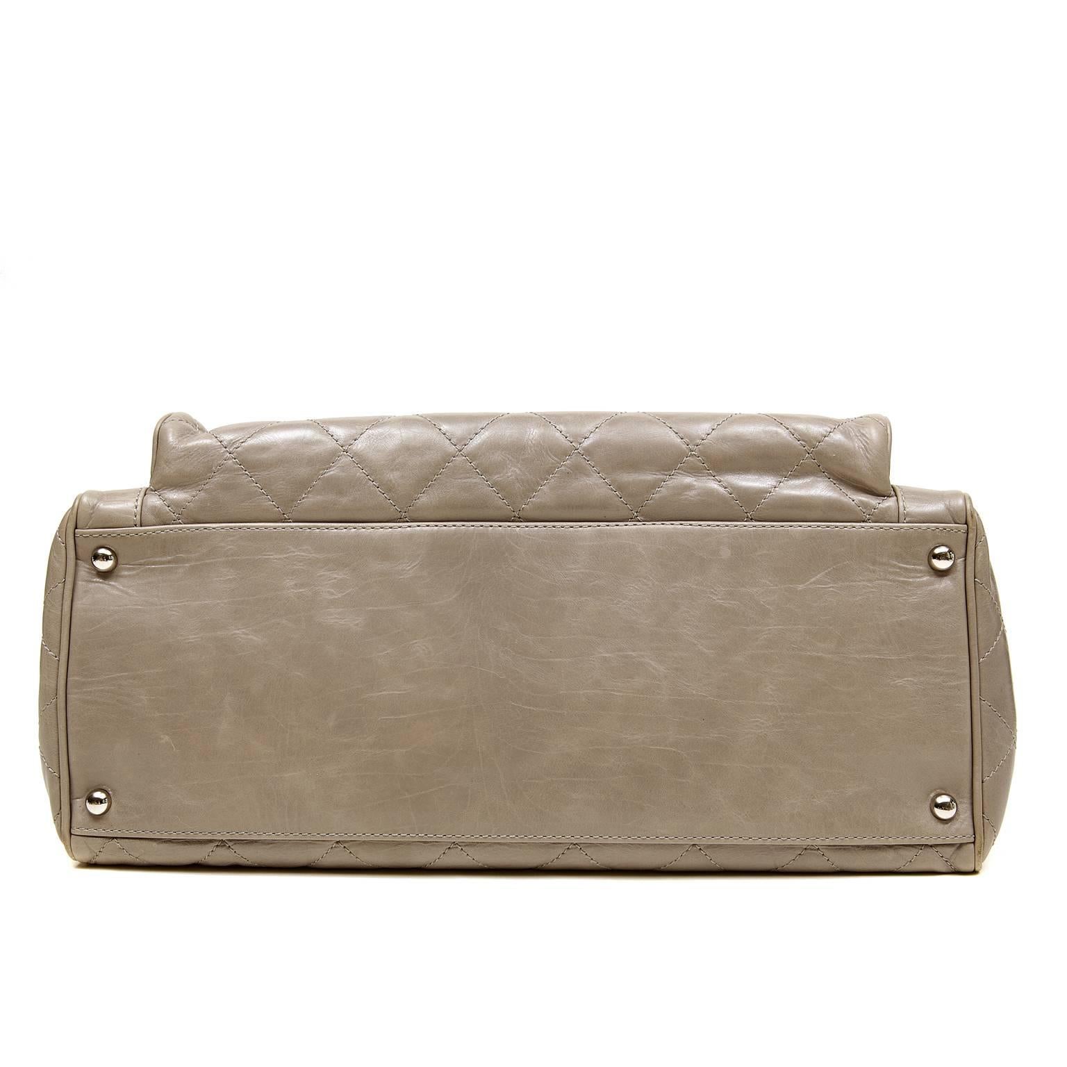 Chanel Grey Distressed Leather Portobello Tote Bag In Excellent Condition In Malibu, CA