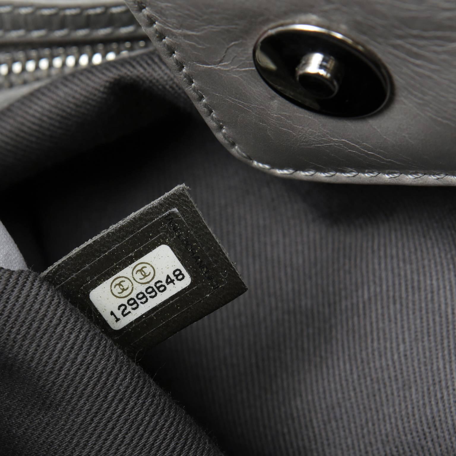Chanel Grey Distressed Leather Portobello Tote Bag 5