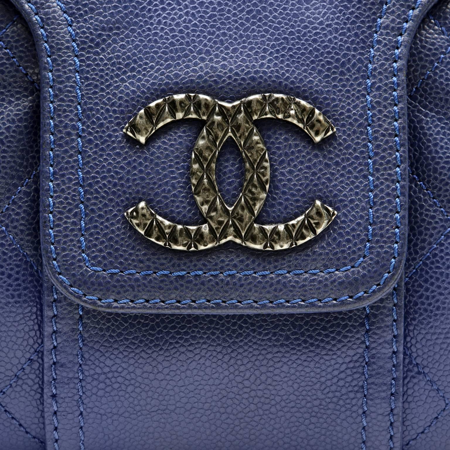 Women's Chanel Cobalt Blue Caviar Double Strap Hobo