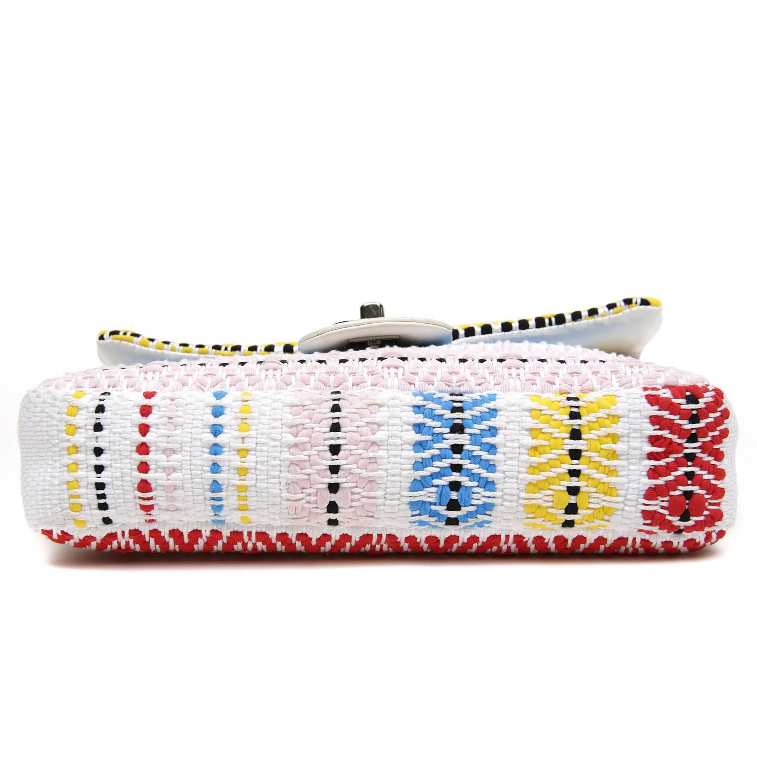 Chanel White Multi Woven Stripe Small Flap Bag In Excellent Condition In Malibu, CA