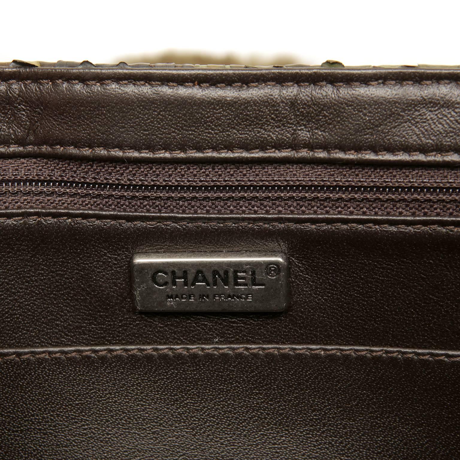 Women's Chanel Green Brown Chinchilla Fur and Python Bag