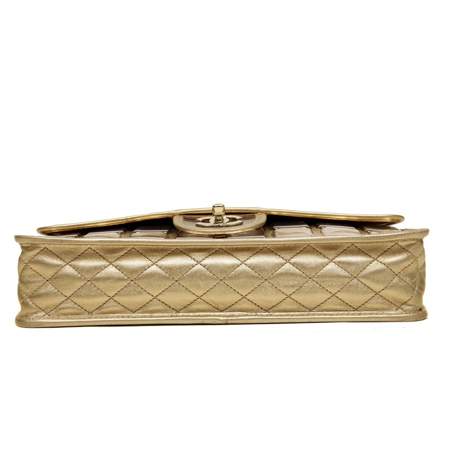 Chanel Metallic Gold Ice Cube Classic Flap Bag In Excellent Condition In Malibu, CA