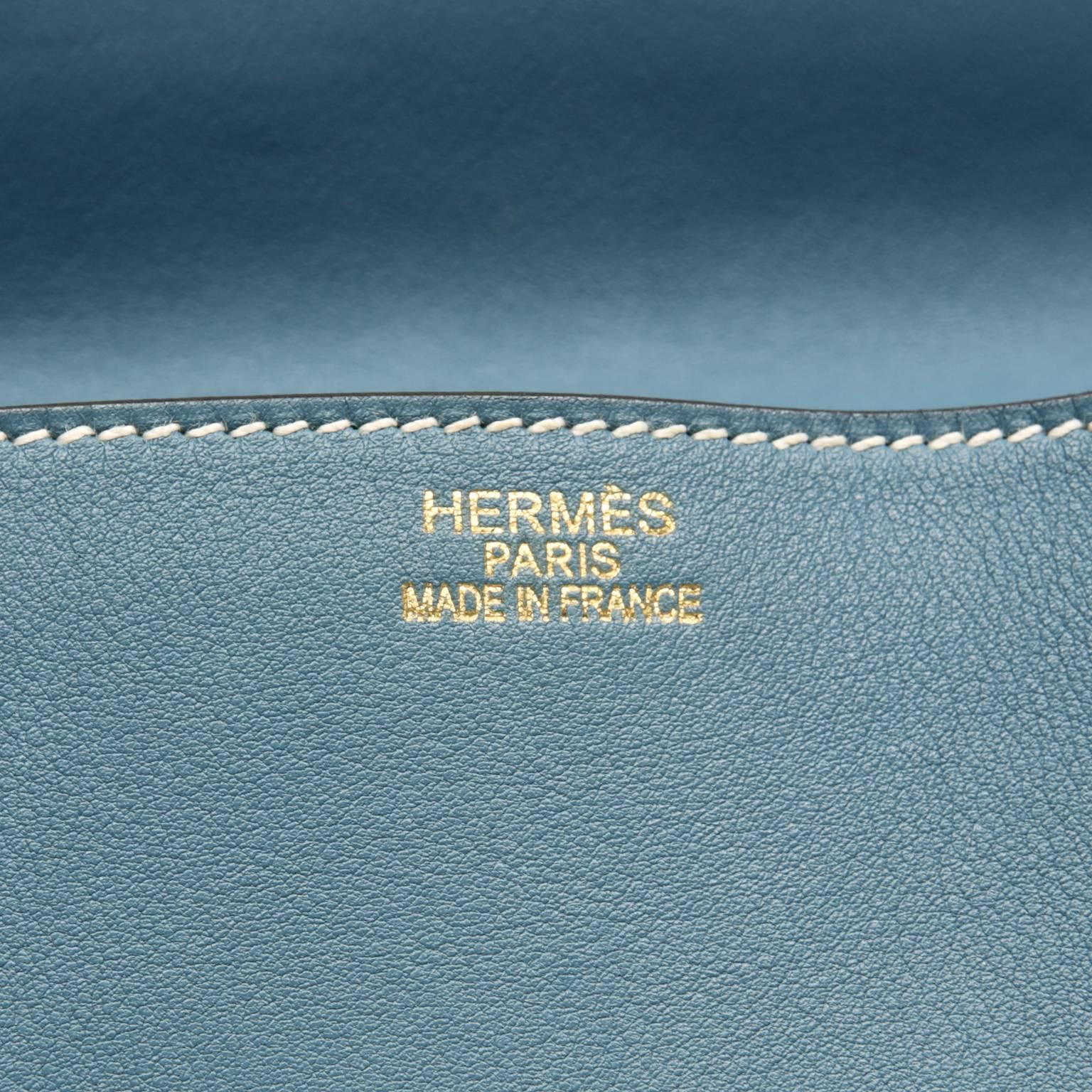 Hermès Blue Jean Swift 35 cm Collapsible Kelly Flat- GHW 2