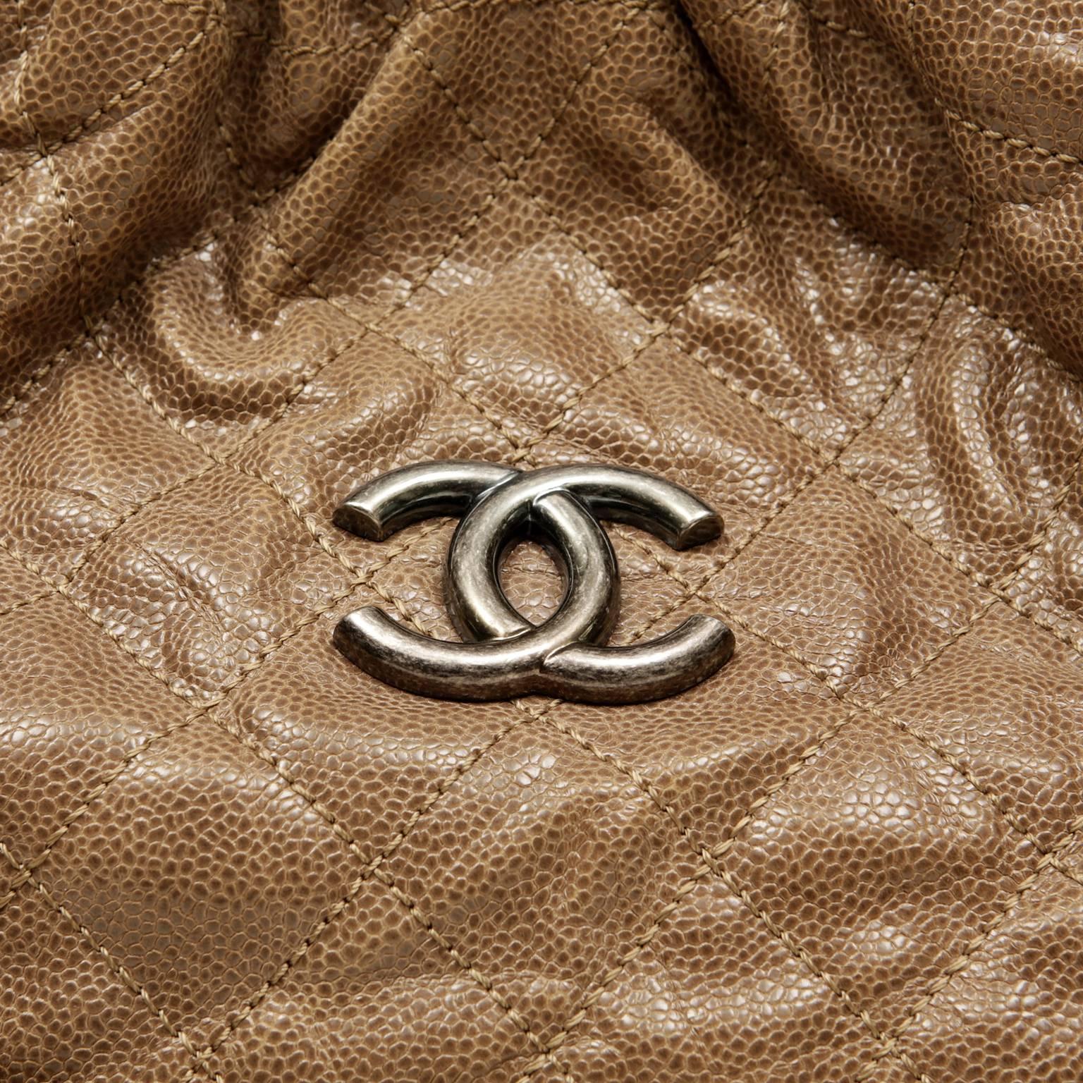 Chanel Light Brown Taupe Caviar Leather Large Hobo Shopper 1
