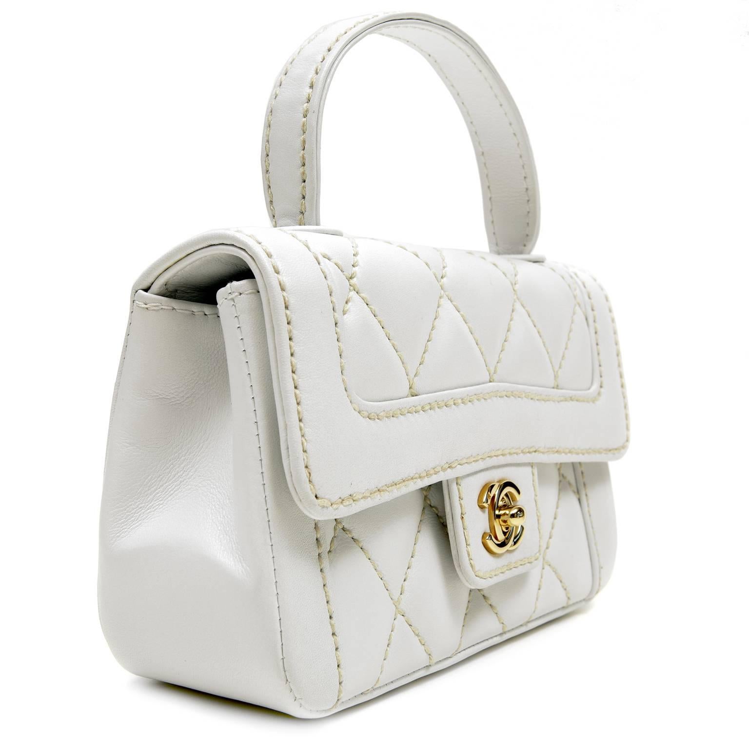 Chanel White Leather Mini Kelly Classic with GHW  In Excellent Condition In Malibu, CA