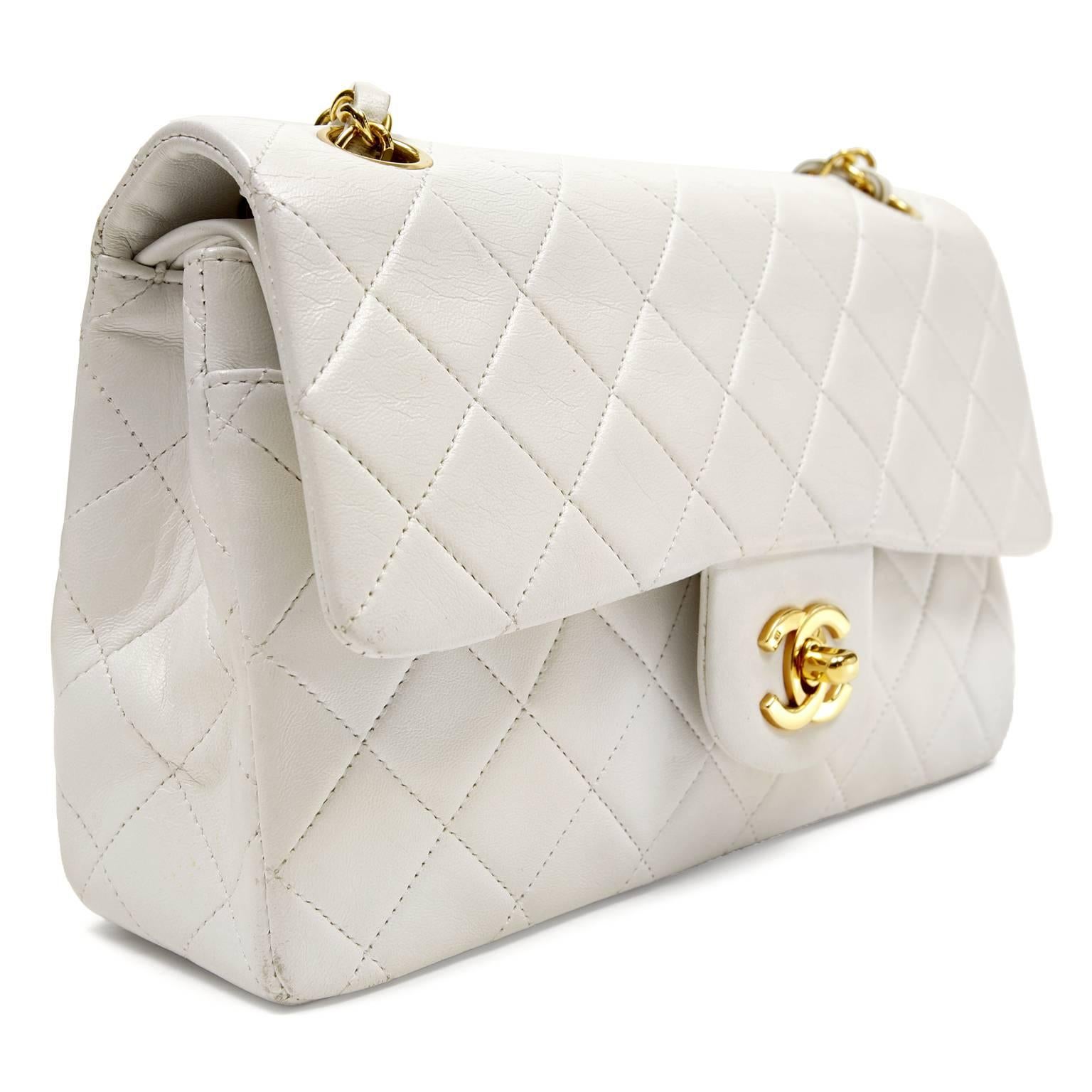 Chanel White Leather Classic Double Flap- Medium size In Excellent Condition In Malibu, CA