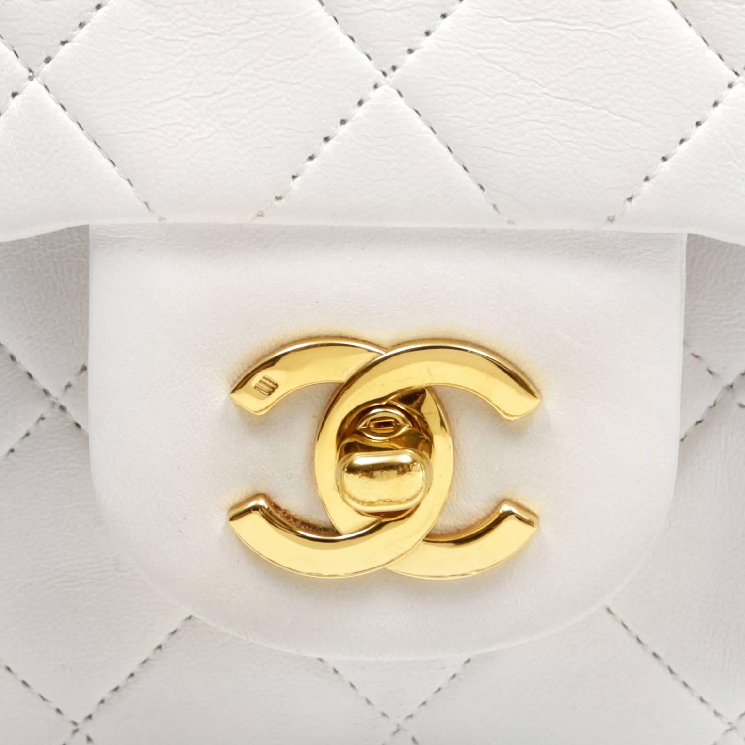 Chanel White Leather Classic Double Flap- Medium size 1