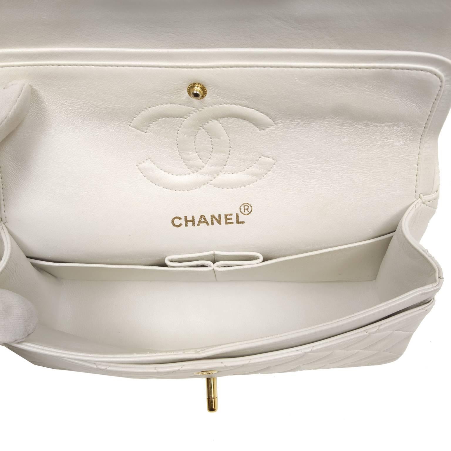 Chanel White Leather Classic Double Flap- Medium size 2