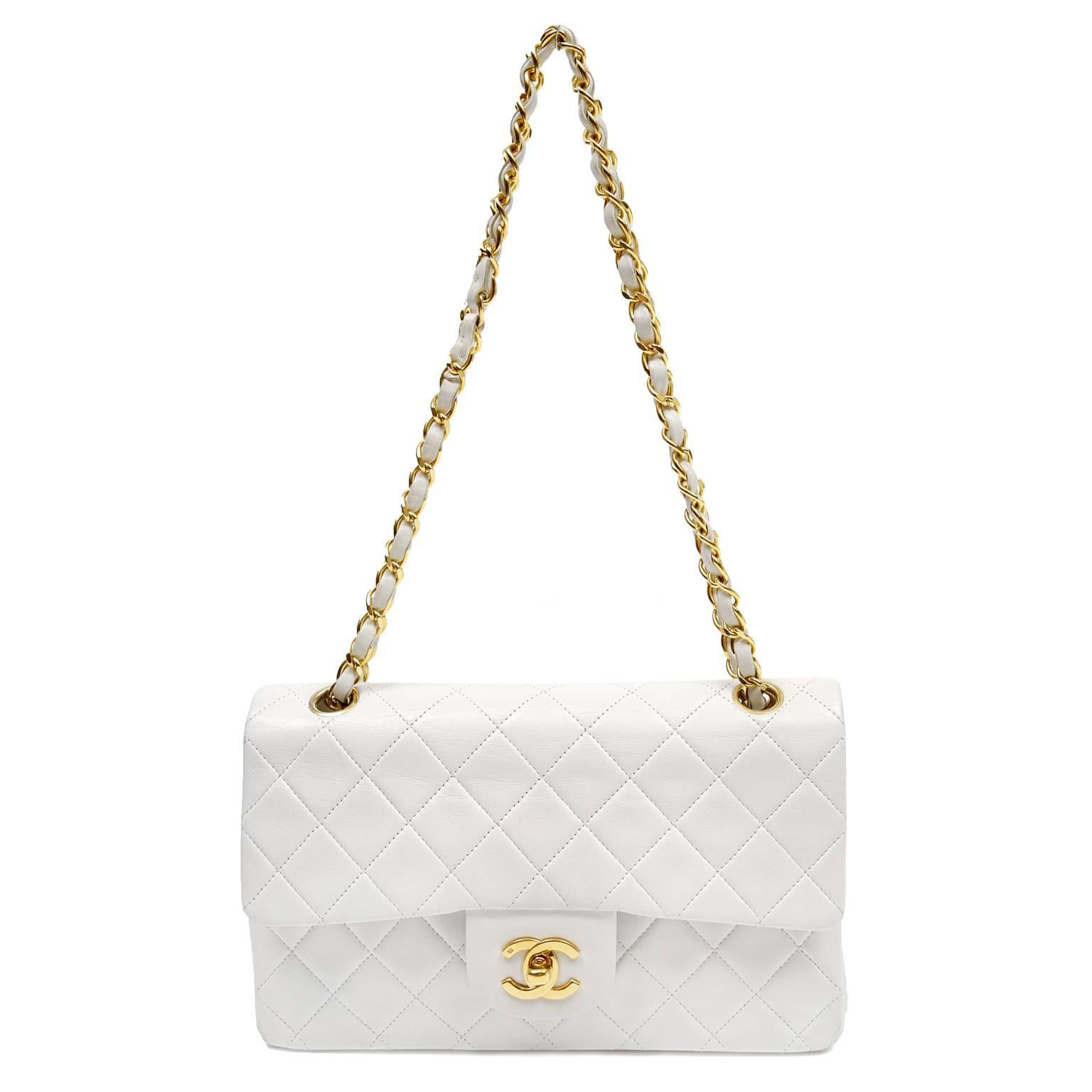 Chanel White Leather Classic Double Flap- Medium size 5