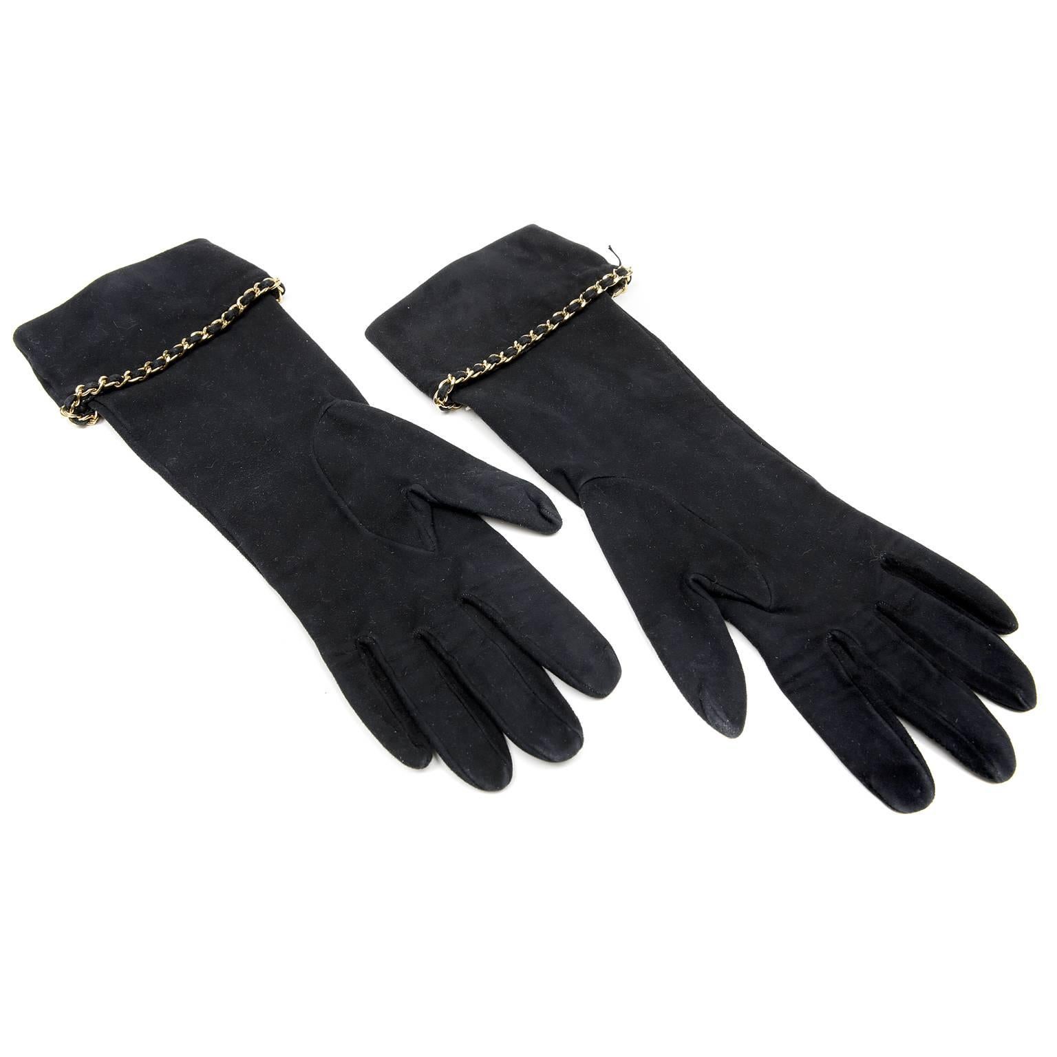 Women's Chanel Black Suede Runway Gloves- size 7.5