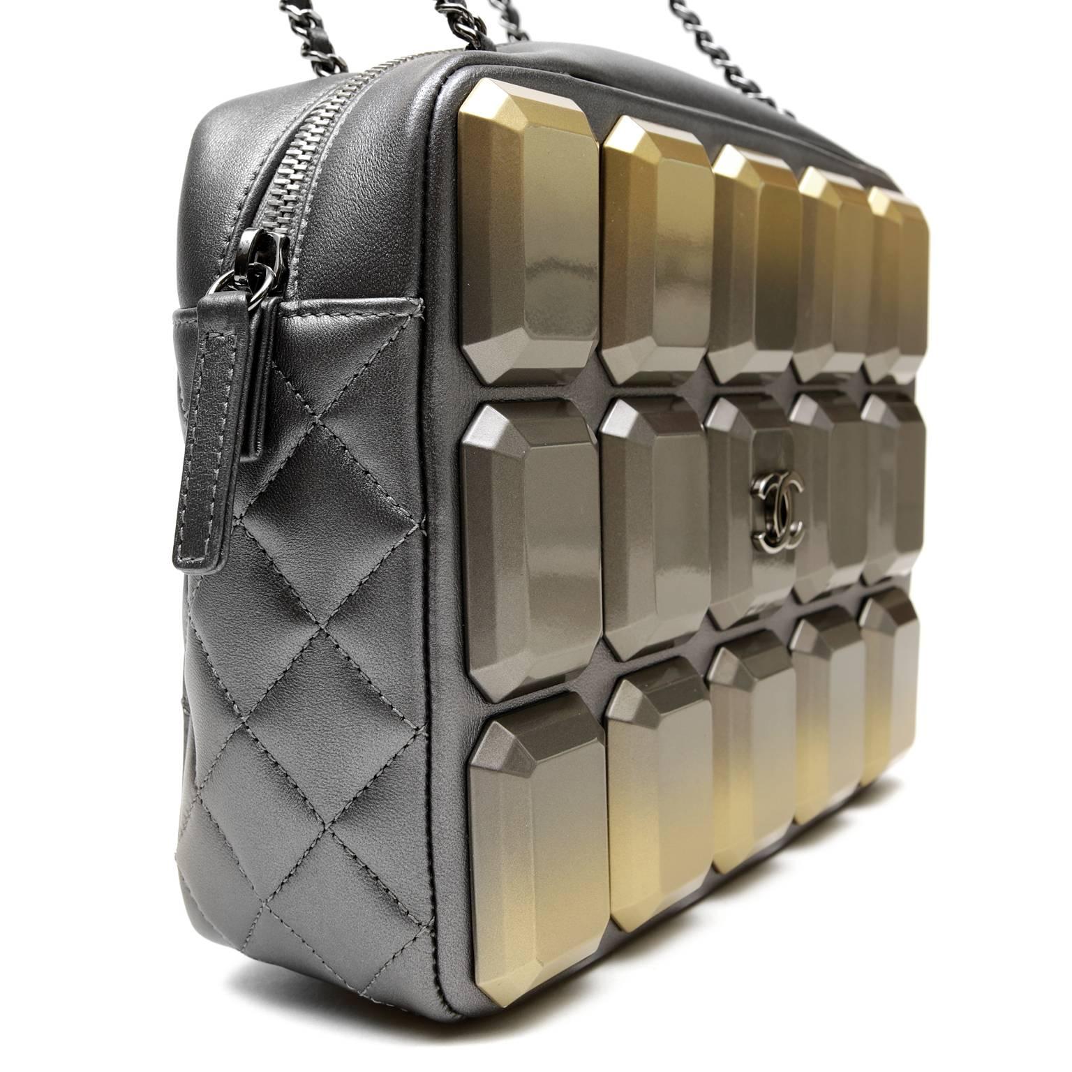 Gray Chanel Pewter Evening Art Flap Camera Bag- Runway 2014 For Sale