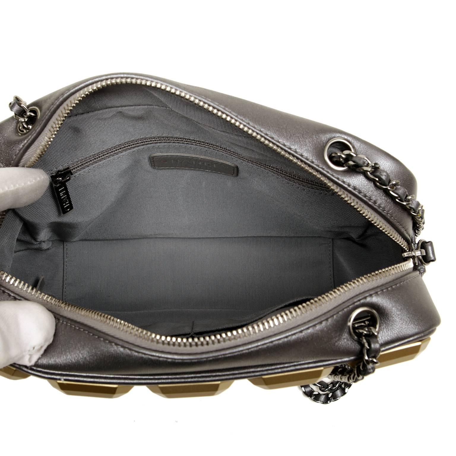 Chanel Pewter Evening Art Flap Camera Bag- Runway 2014 For Sale 2