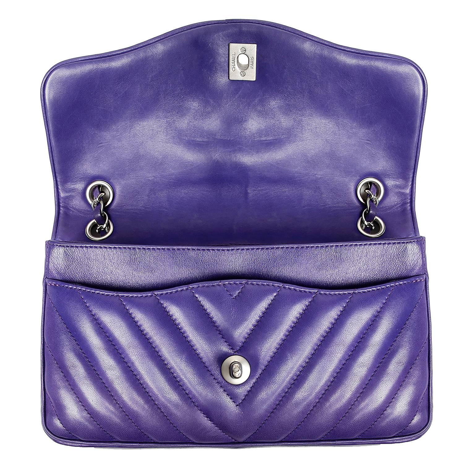 Women's Chanel Purple Chevron Leather Leo Lion Flap Bag