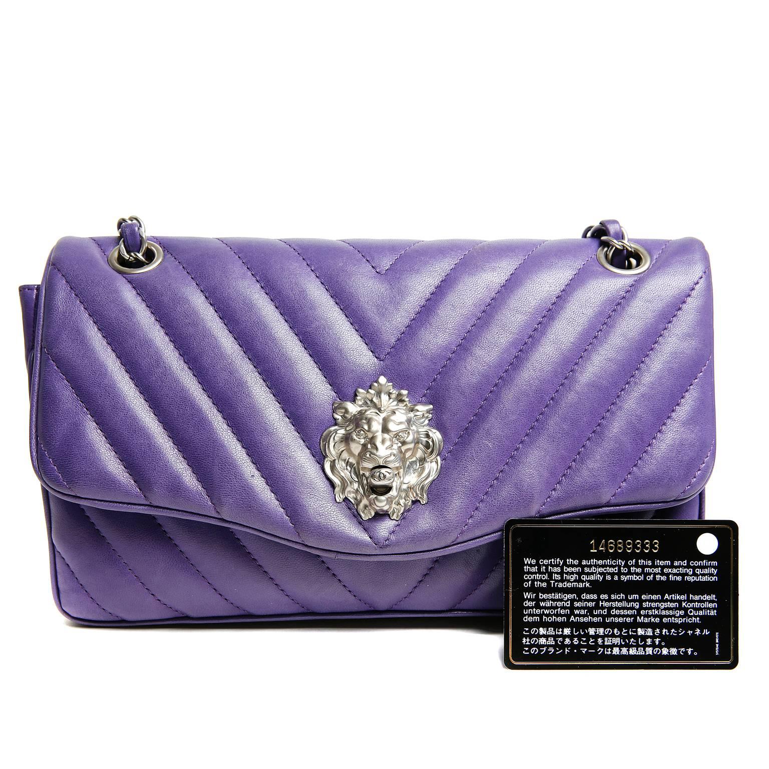 Chanel Purple Chevron Leather Leo Lion Flap Bag 4