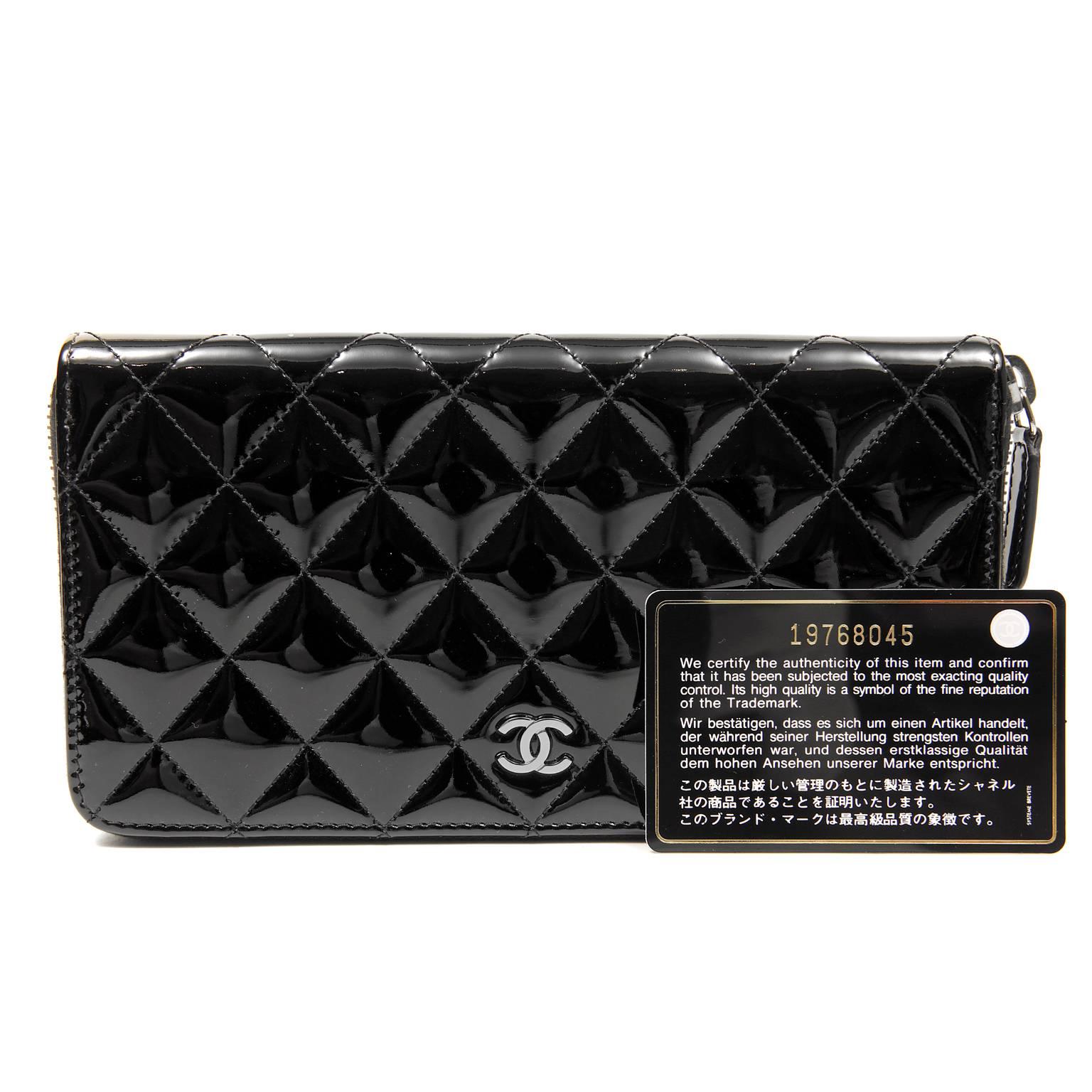 Chanel Black Patent Leather Large Zip Wallet 6