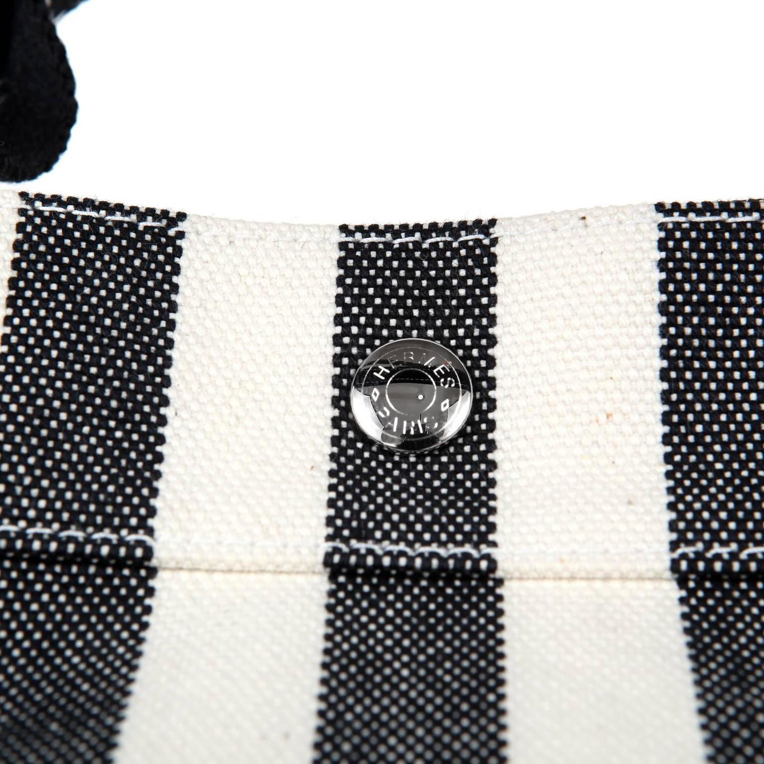 Hermes Black and White Striped Canvas Tote with pochette For Sale ...