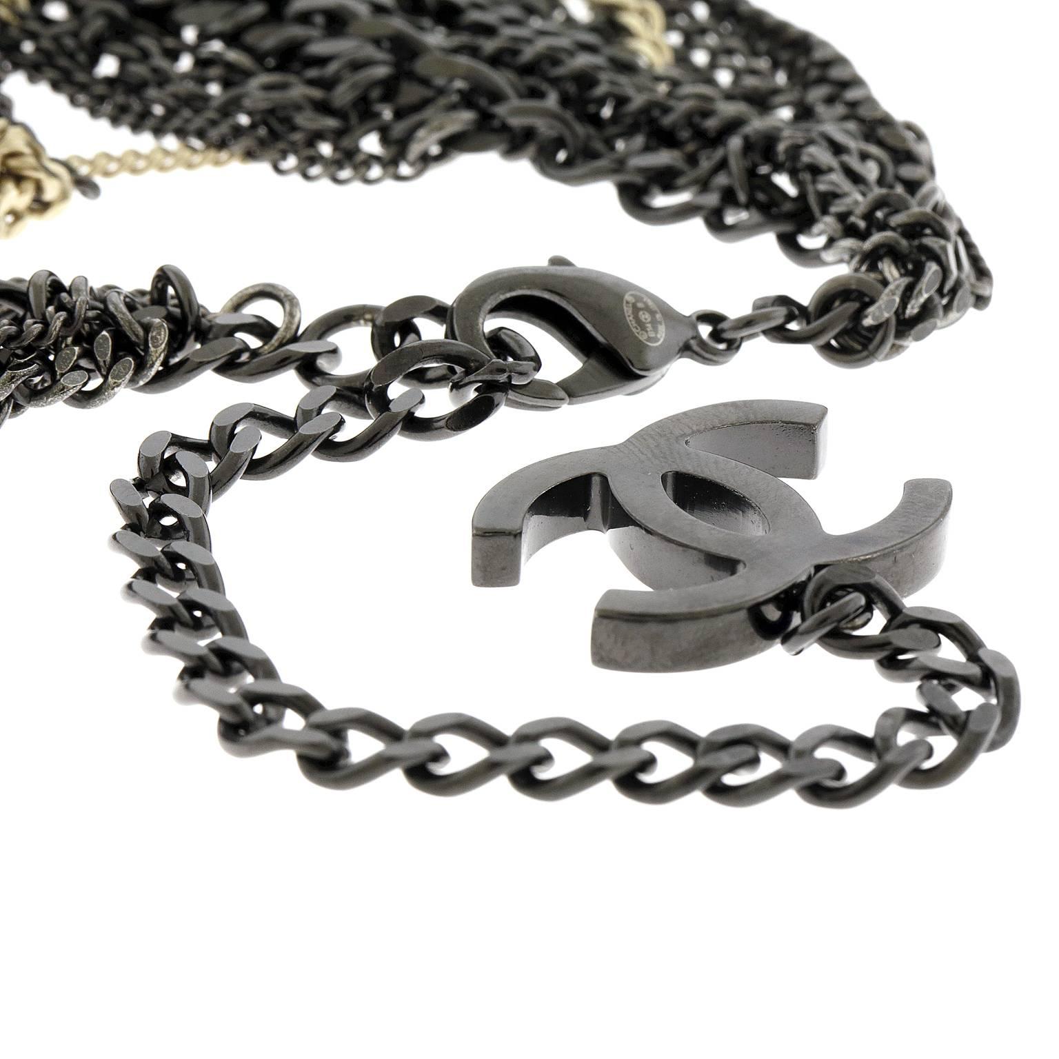 Chanel Ruthenium and Gold Dripping Chain Bib Statement Necklace 1
