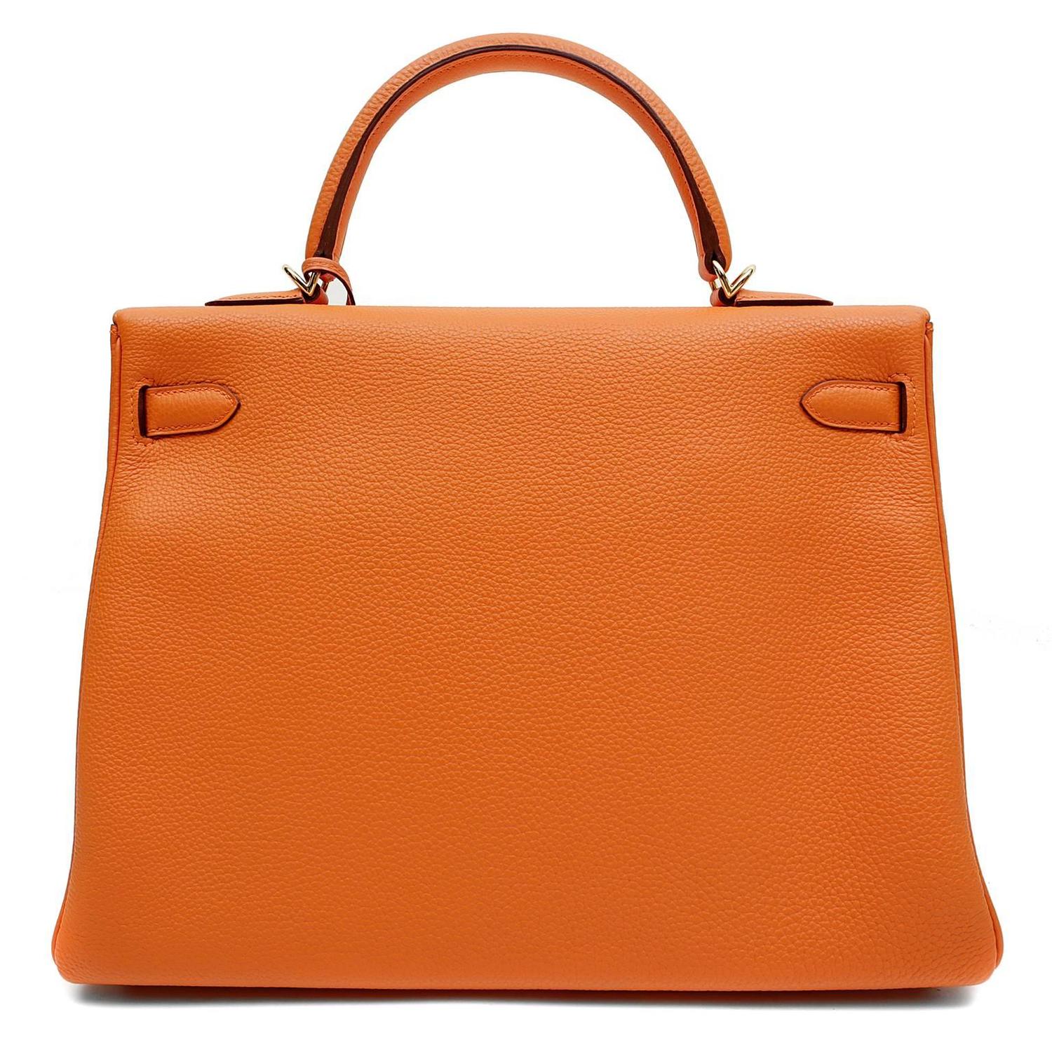 Herms 35 cm Orange Togo Leather Kelly Bag- Gold HW For Sale at ...