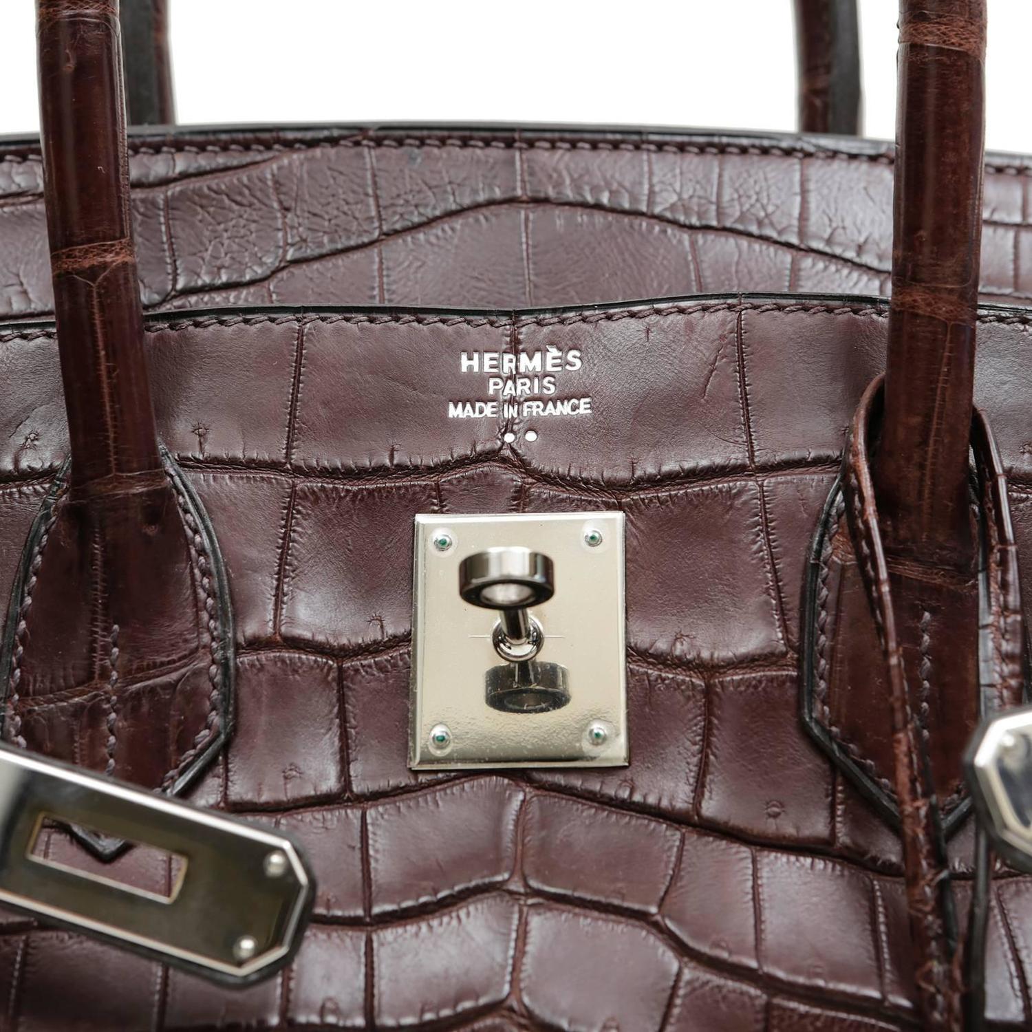 Herms Ebony Brown Ebene Nilo Croc 35 cm Birkin PHW For Sale at ...  