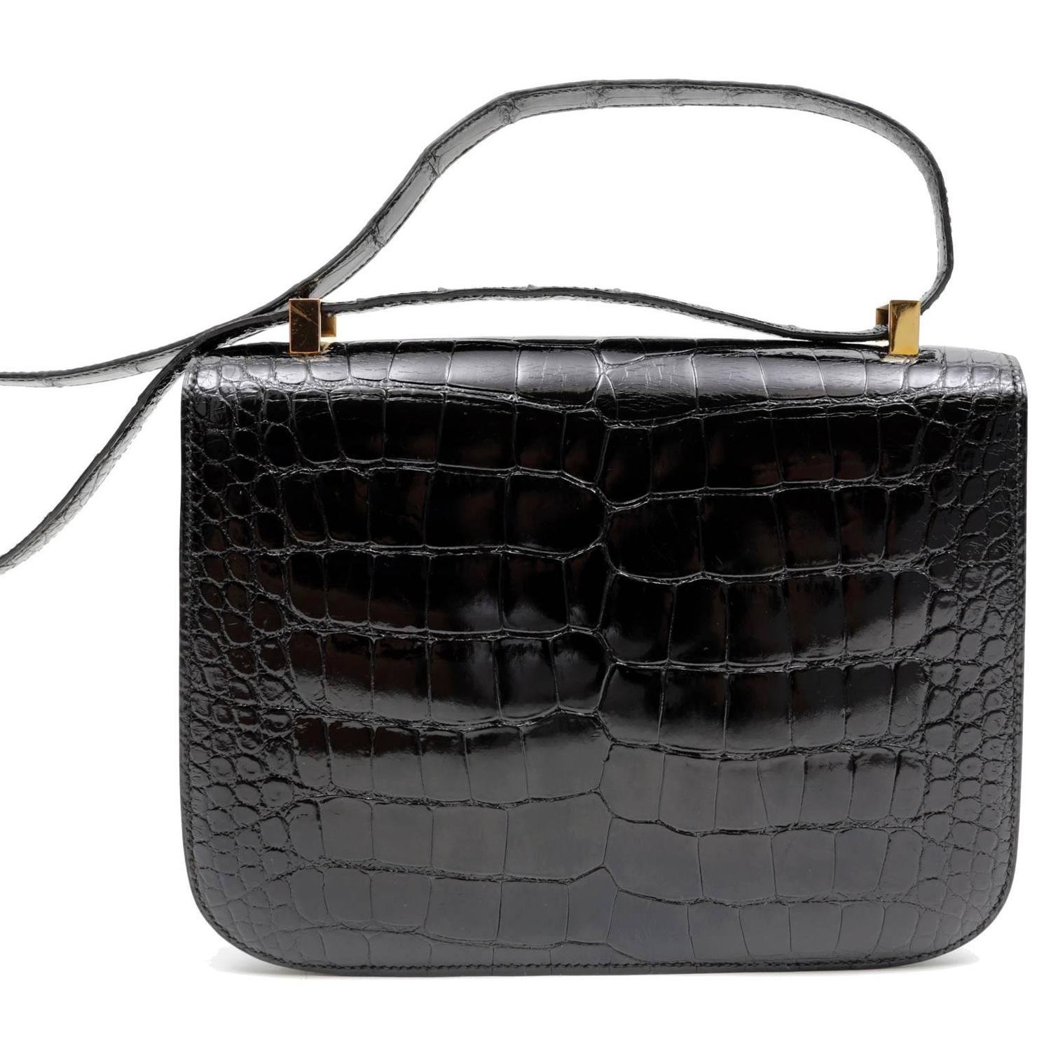 Herms Black Alligator Constance Bag- 23 cm with Gold Hardware For ...