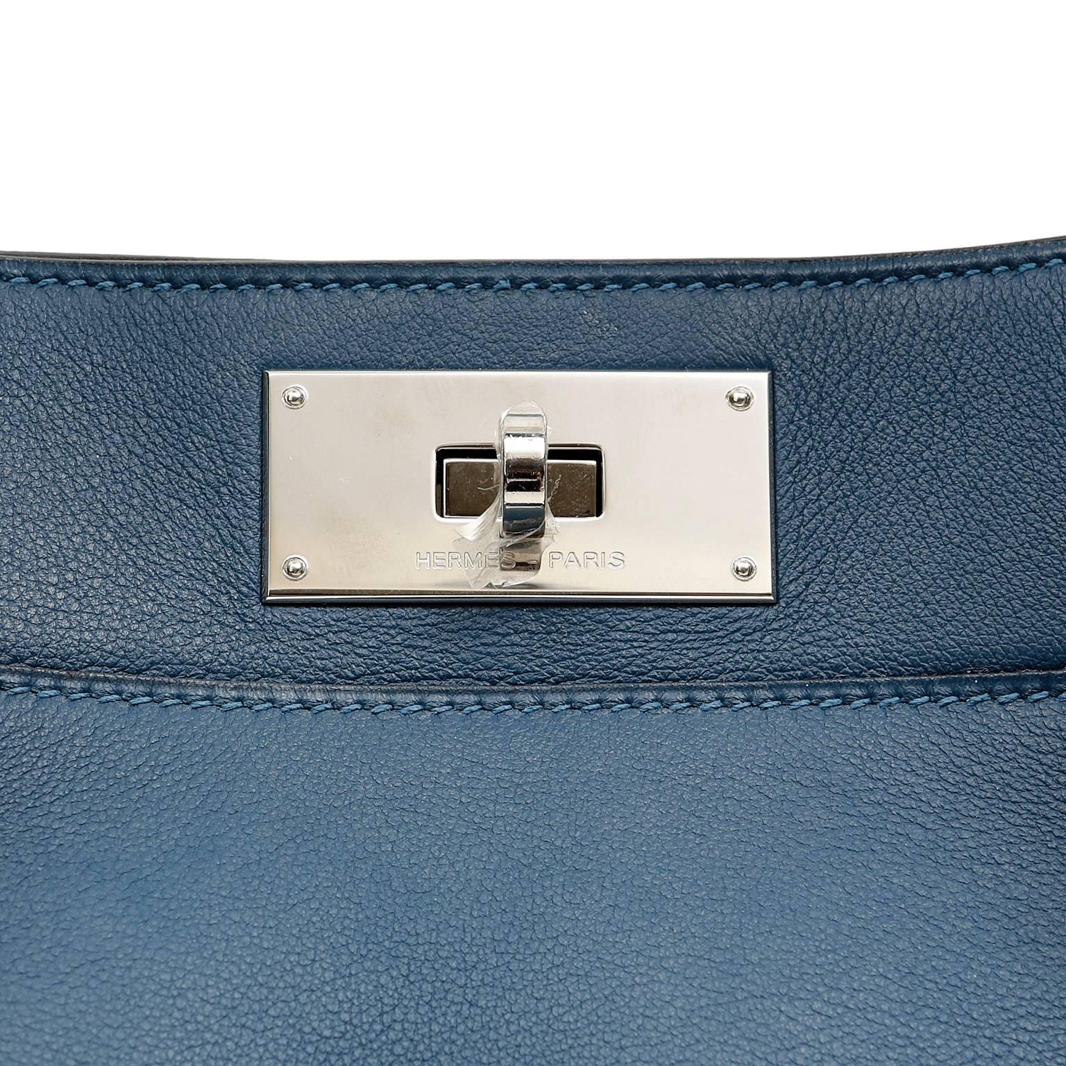 Women's Hermès Blue Colvert 26 cm Swift Leather Toolbox Bag