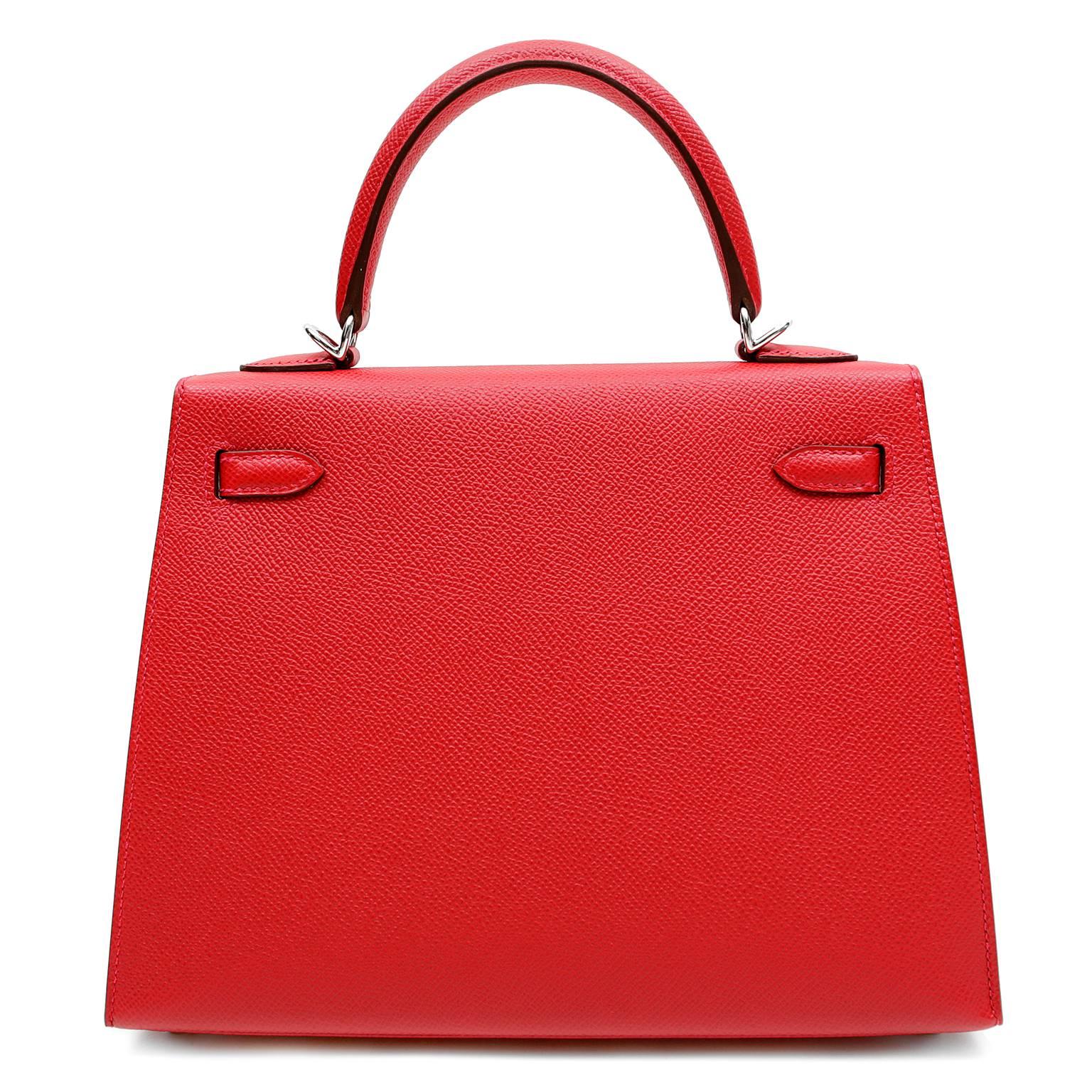 Hermès Rouge Casaque Epsom 25 cm Kelly Sellier- PRISTINE: Never Carried
  Store fresh with the protective plastic intact on all hardware.
  Hermès bags are considered the ultimate luxury item worldwide.  Each piece is handcrafted with waitlists