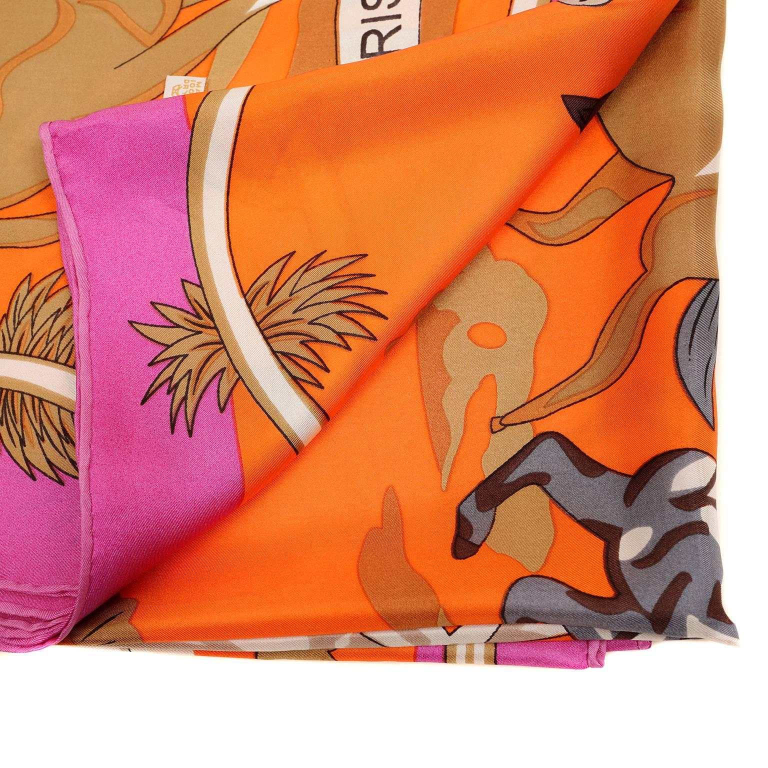 Hermès Orange Les Mustangs Seidenschal- Reitsport Thema im Zustand „Hervorragend“ in Malibu, CA