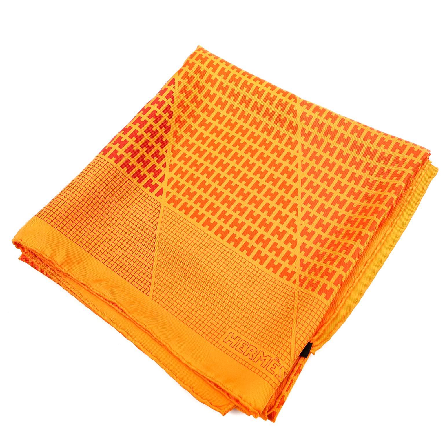 Hermès Orange Silk H Scarf- 90 cm 2