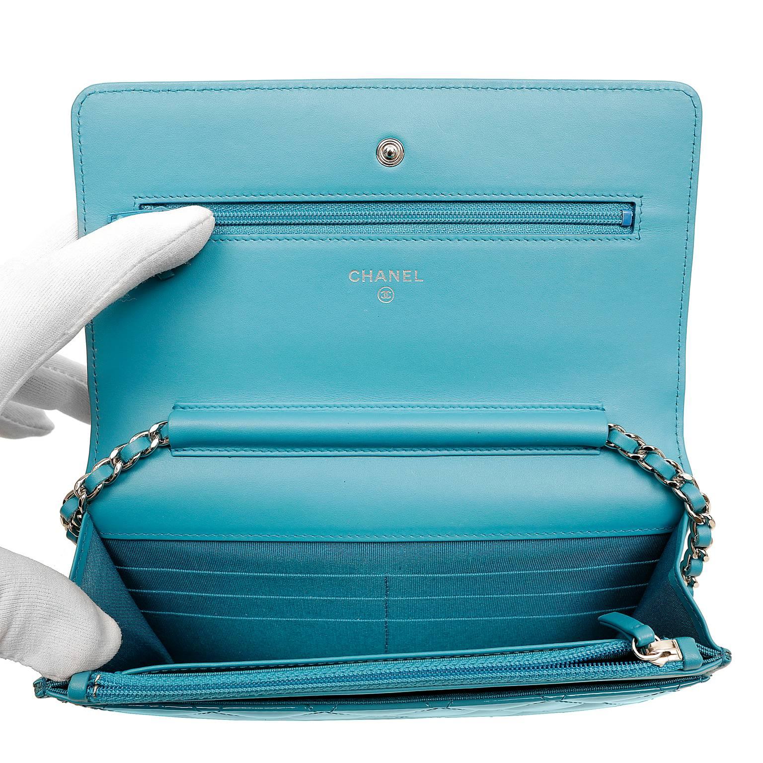 Chanel Turquoise Patent Leather Wallet on a Chain WOC- Silver HW 3