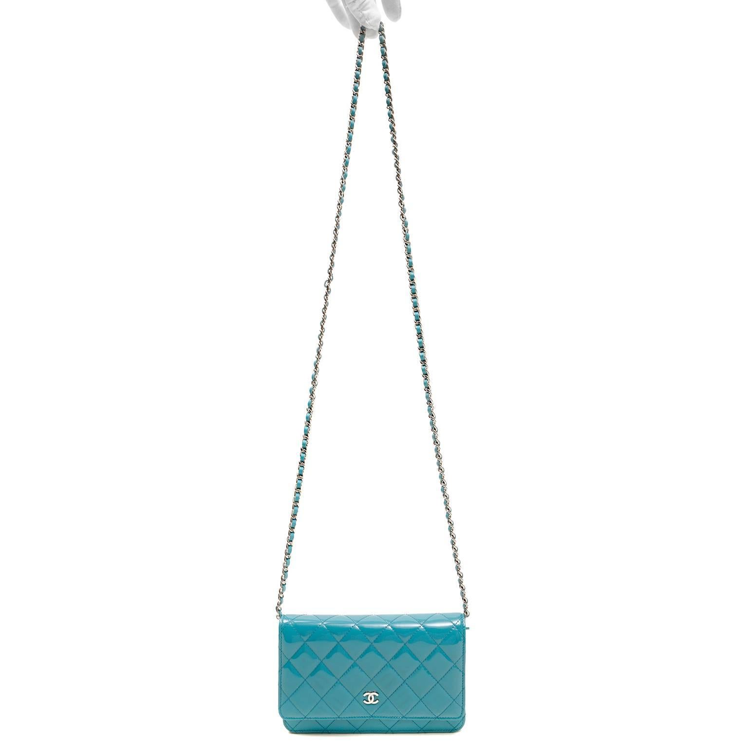Chanel Turquoise Patent Leather Wallet on a Chain WOC- Silver HW 4
