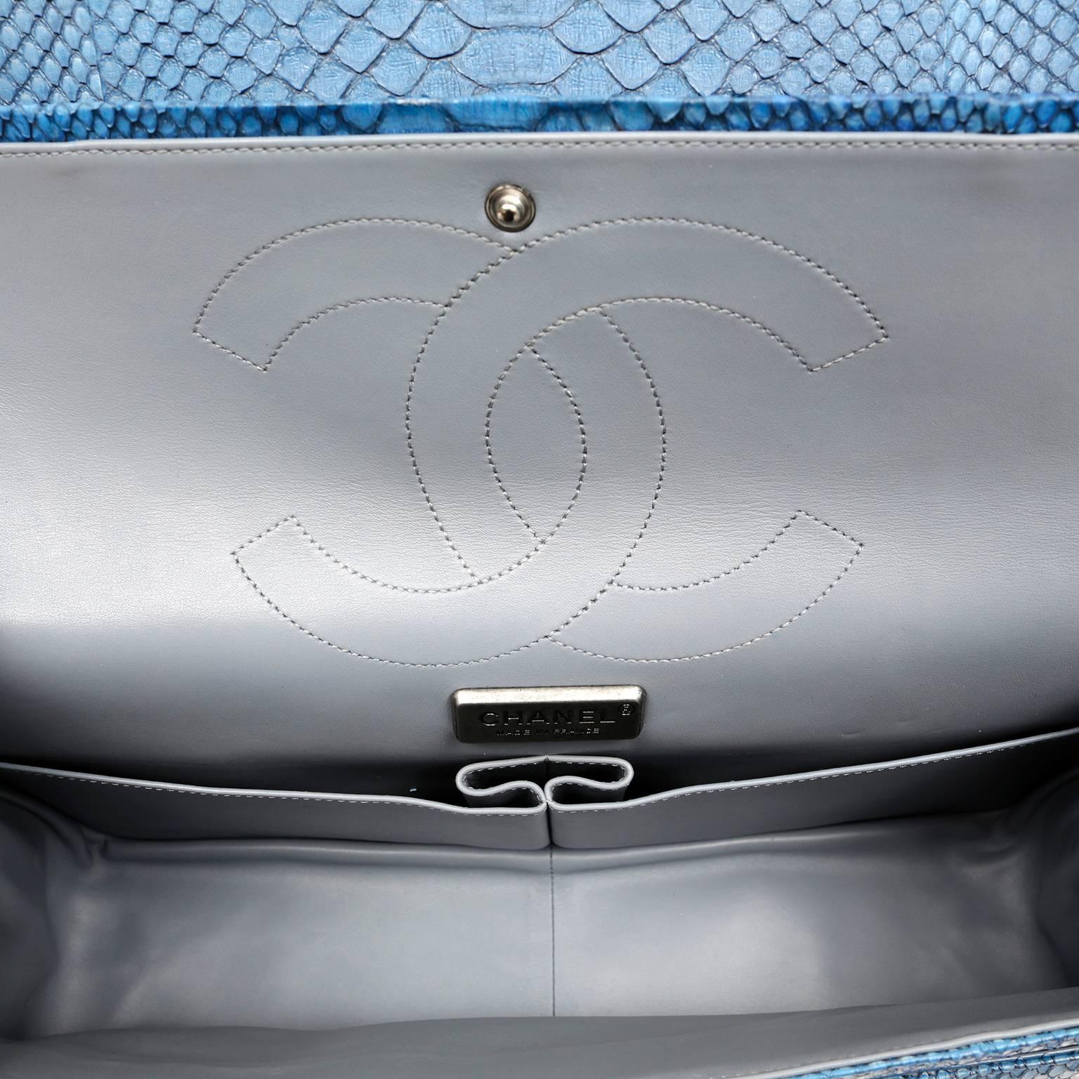 Women's Chanel Blue Grey Python Maxi Shoulder Bag For Sale