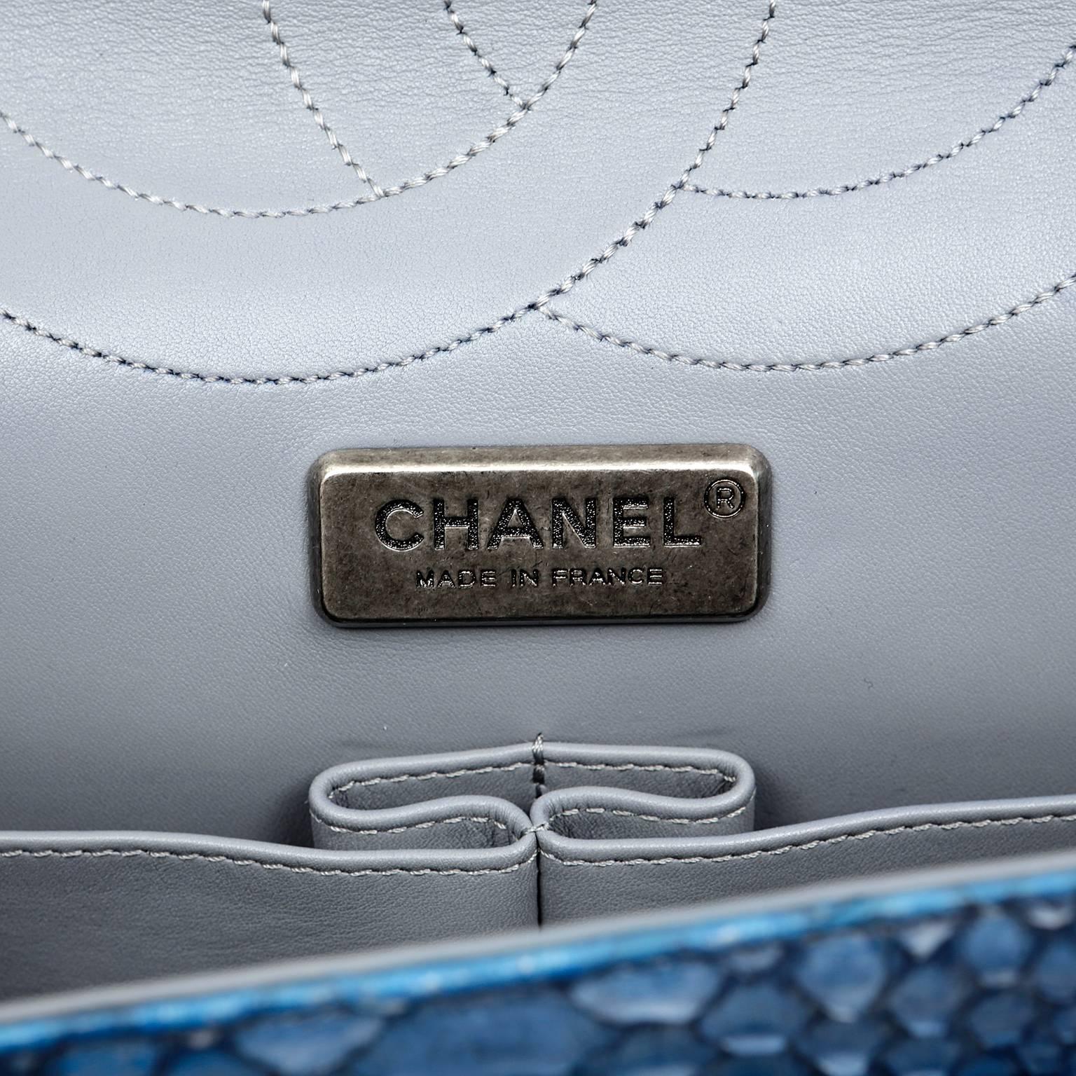Chanel Blue Grey Python Maxi Shoulder Bag For Sale 1
