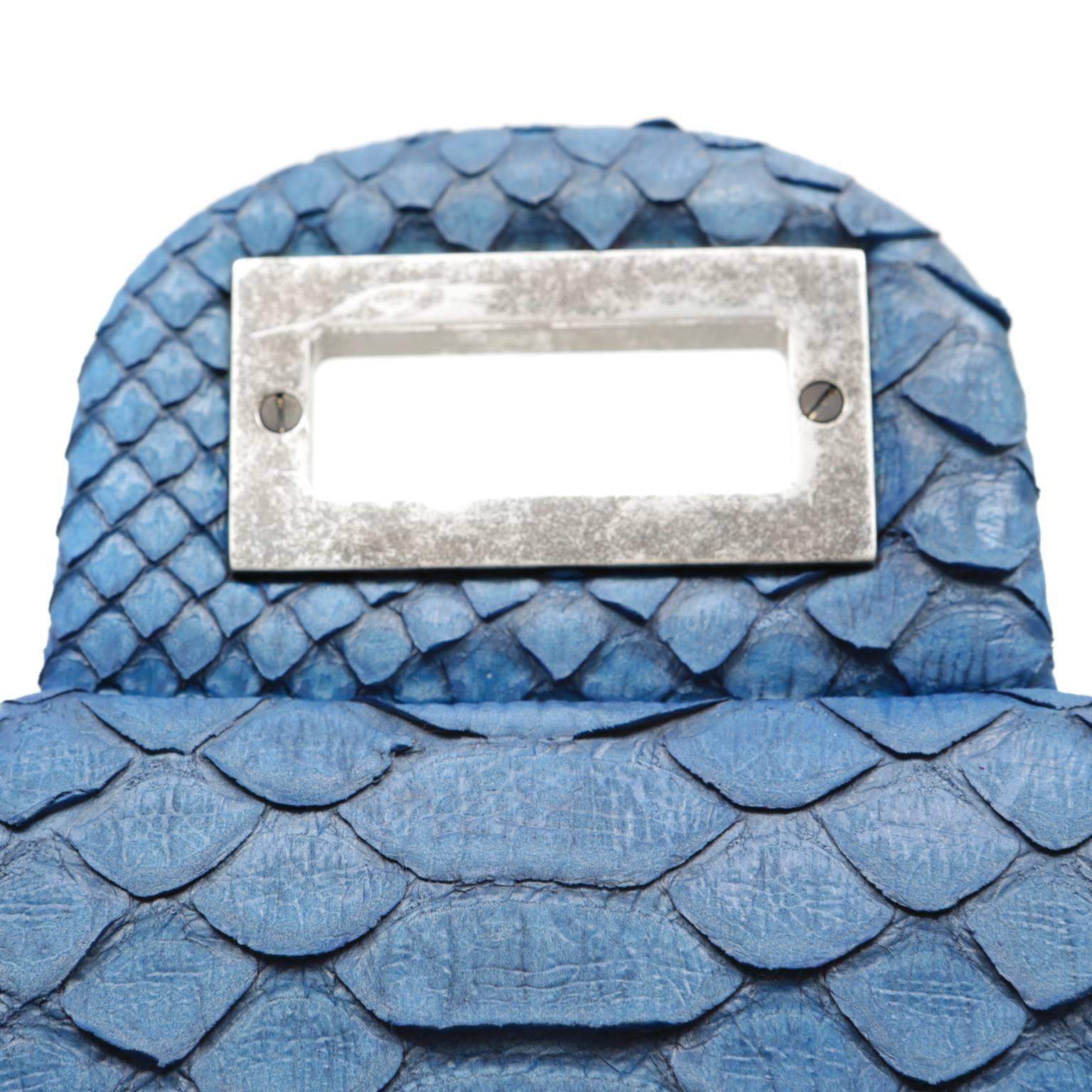 Chanel Blue Grey Python Maxi Shoulder Bag For Sale 3