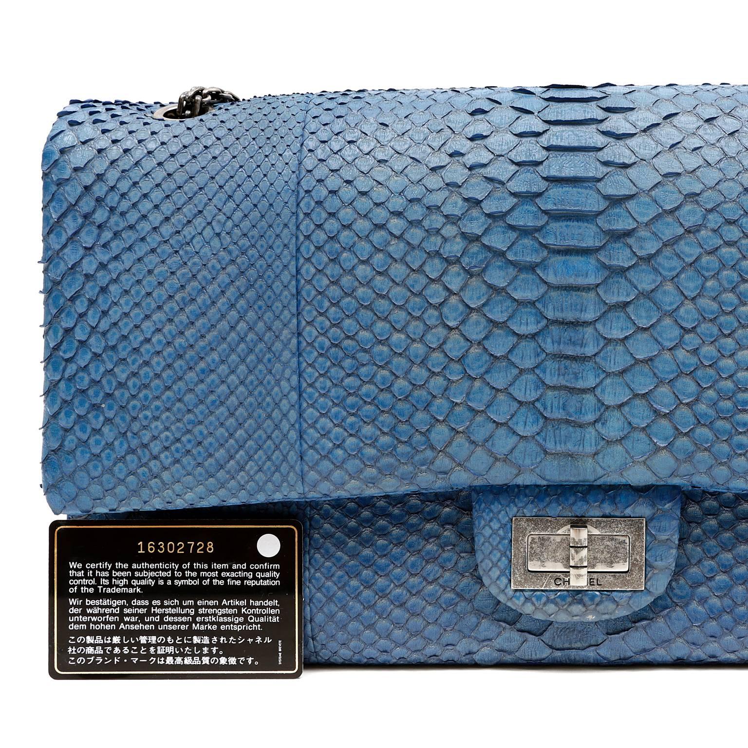 Chanel Blue Grey Python Maxi Shoulder Bag For Sale 4