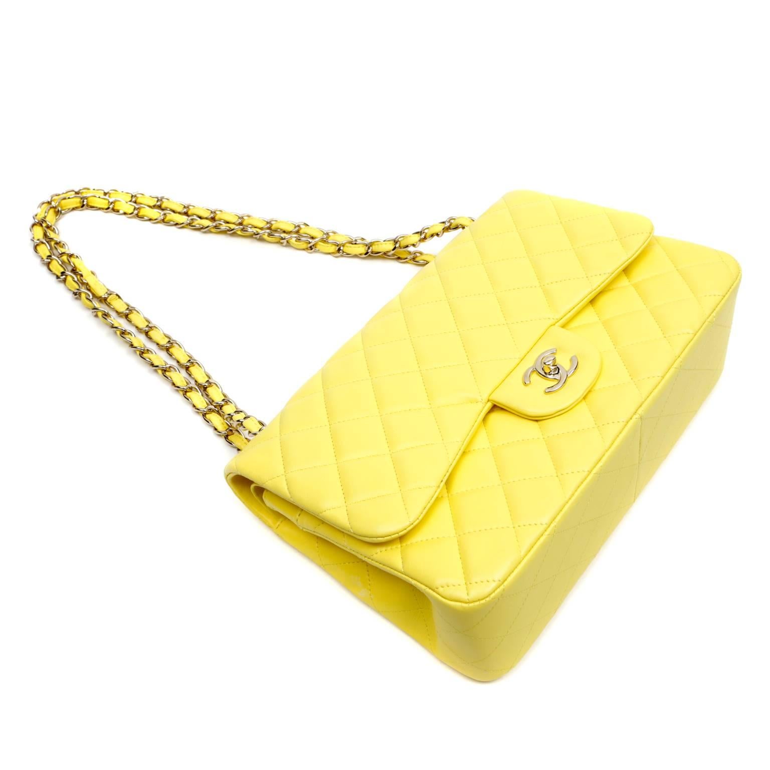 Women's Chanel Yellow Leather Jumbo Classic Double Flap Bag