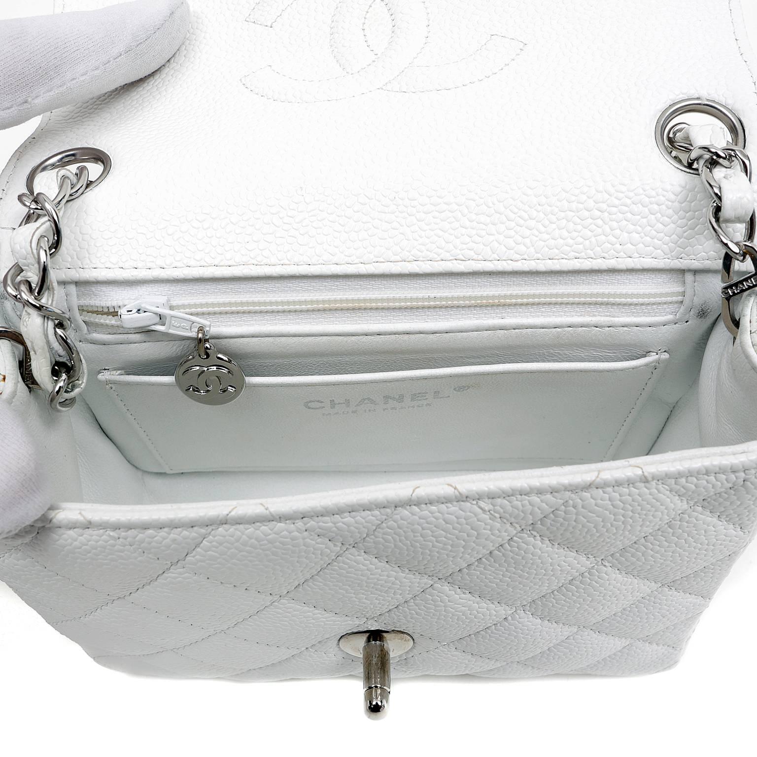 Chanel White Caviar Leather Mini Classic Flap with Silver 1