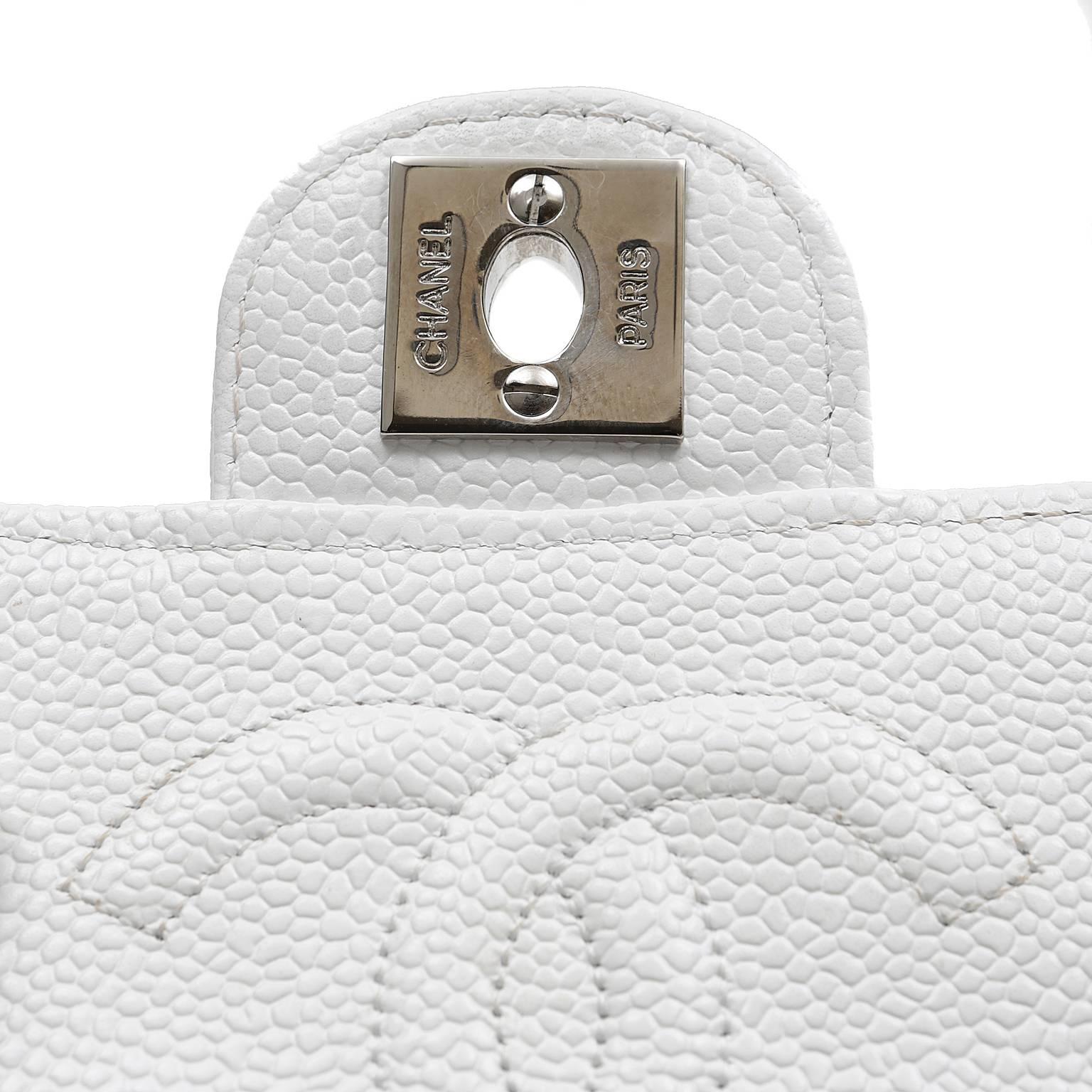 Chanel White Caviar Leather Mini Classic Flap with Silver 2