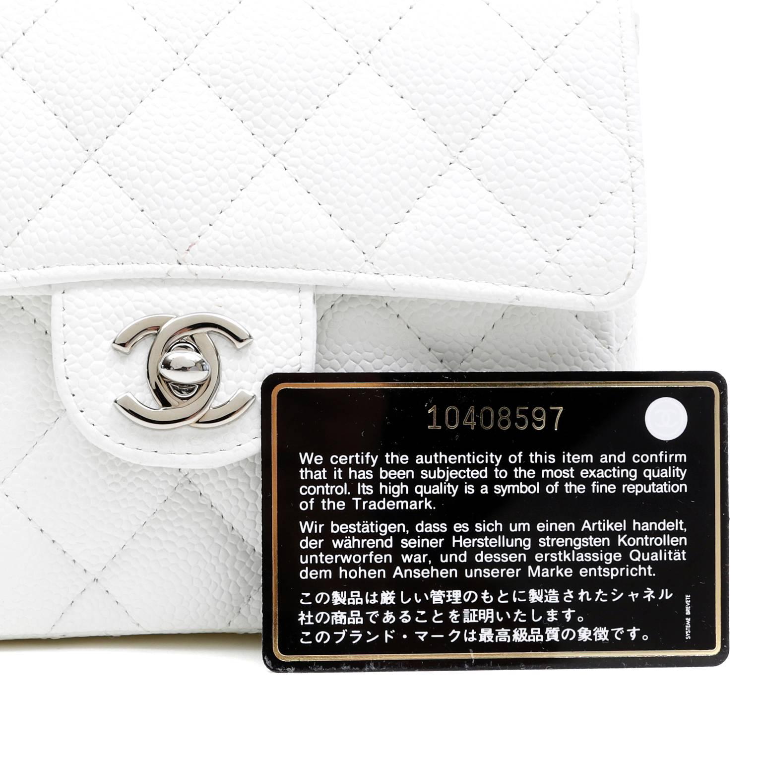 Chanel White Caviar Leather Mini Classic Flap with Silver 4