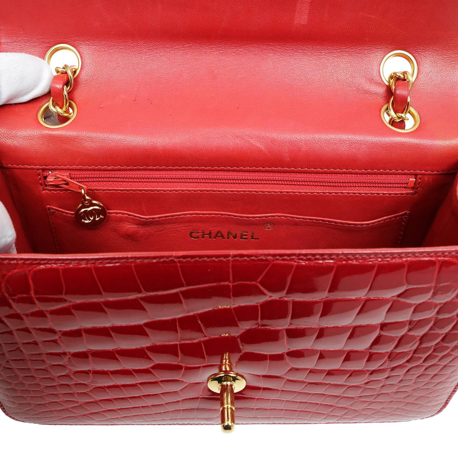 Chanel Red Crocodile Classic Single Flap with Gold Hardware 2