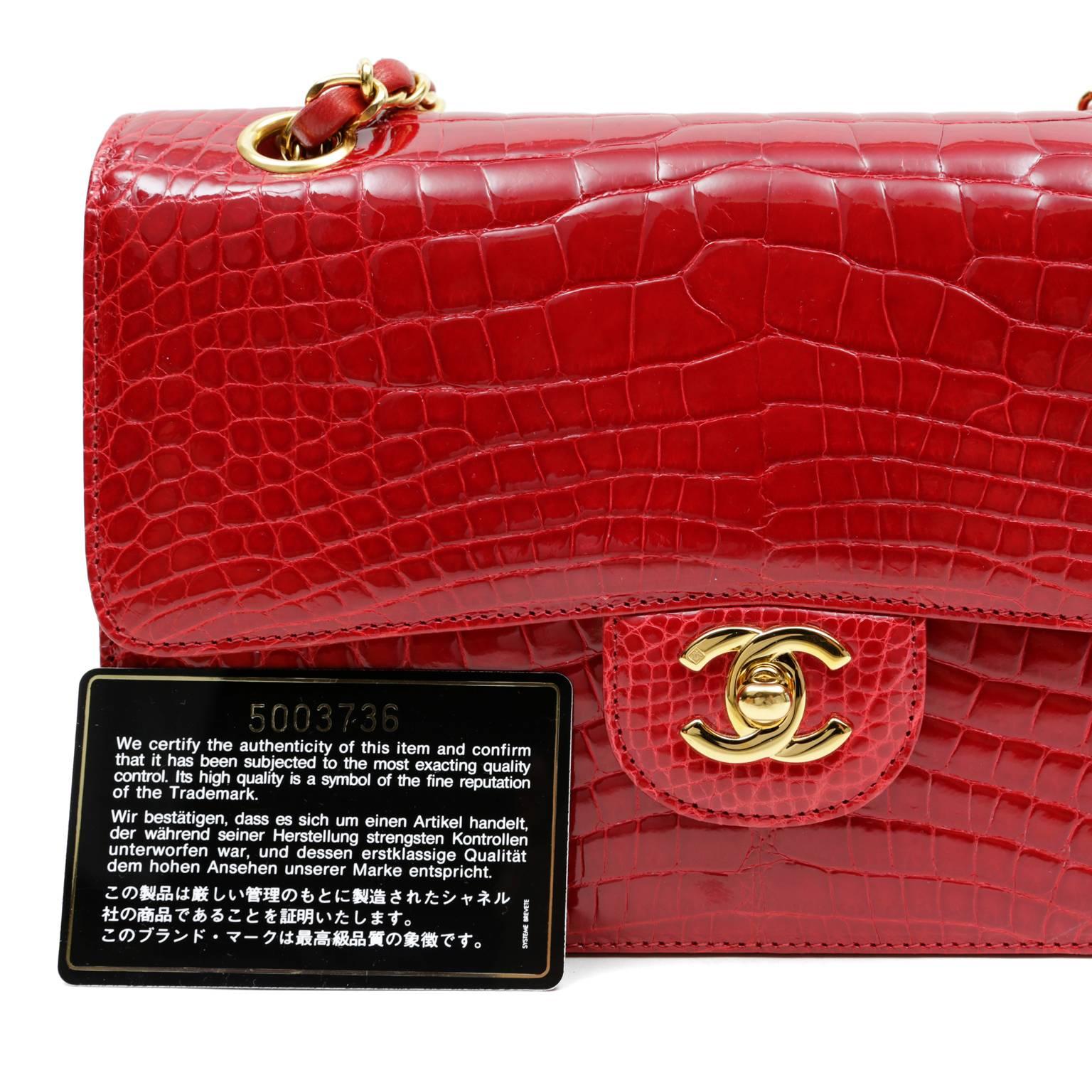 Chanel Red Crocodile Classic Single Flap with Gold Hardware 5