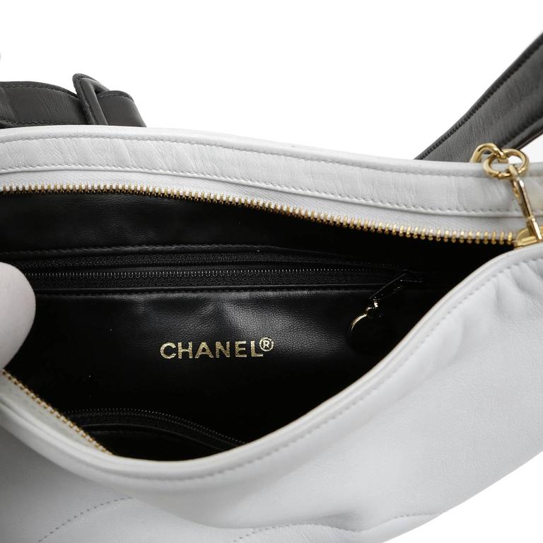 Chanel White Leather Classic Shoulder Bag with Black Trim at 1stdibs