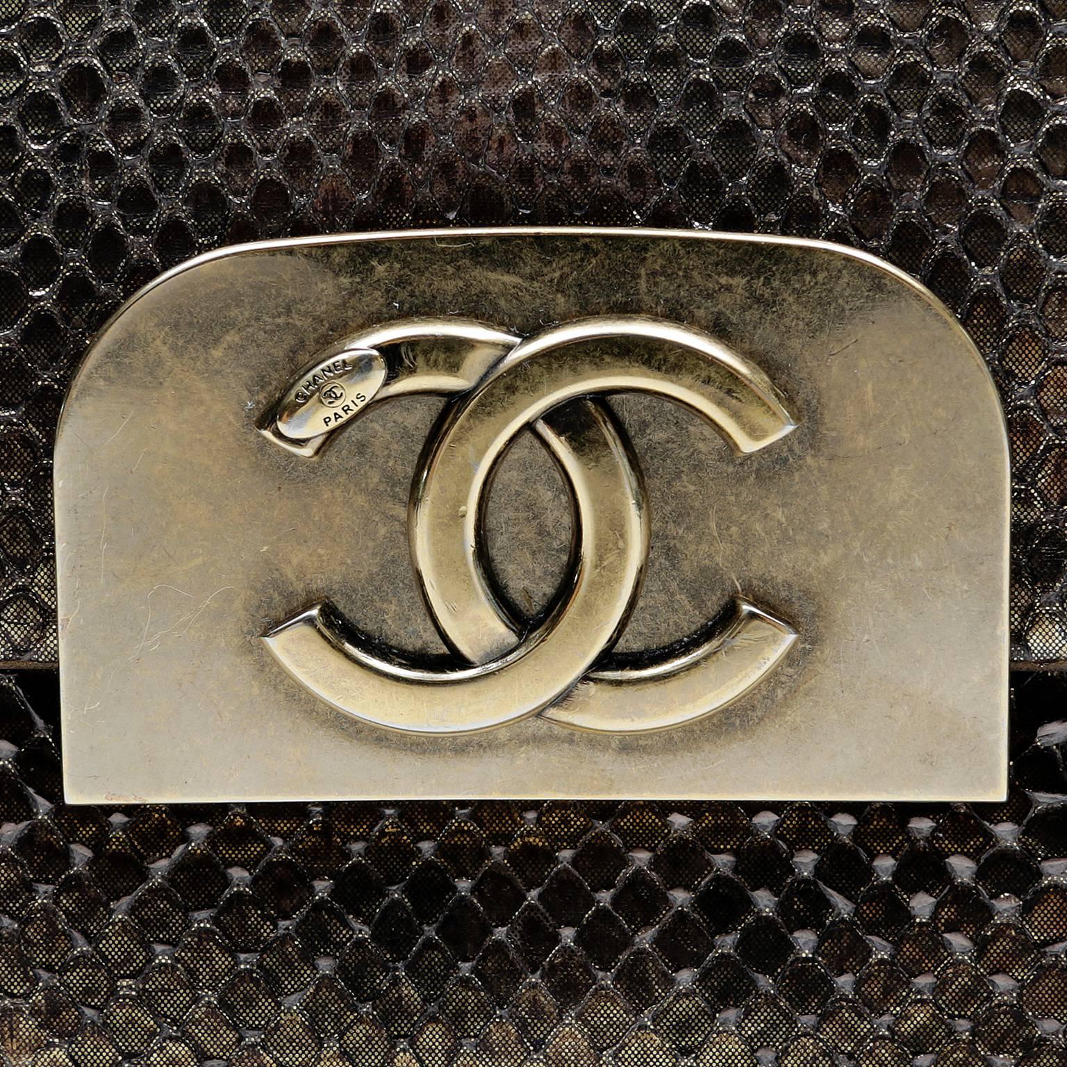 Women's Chanel Dark Gold Metallic Python Shanghai Bag